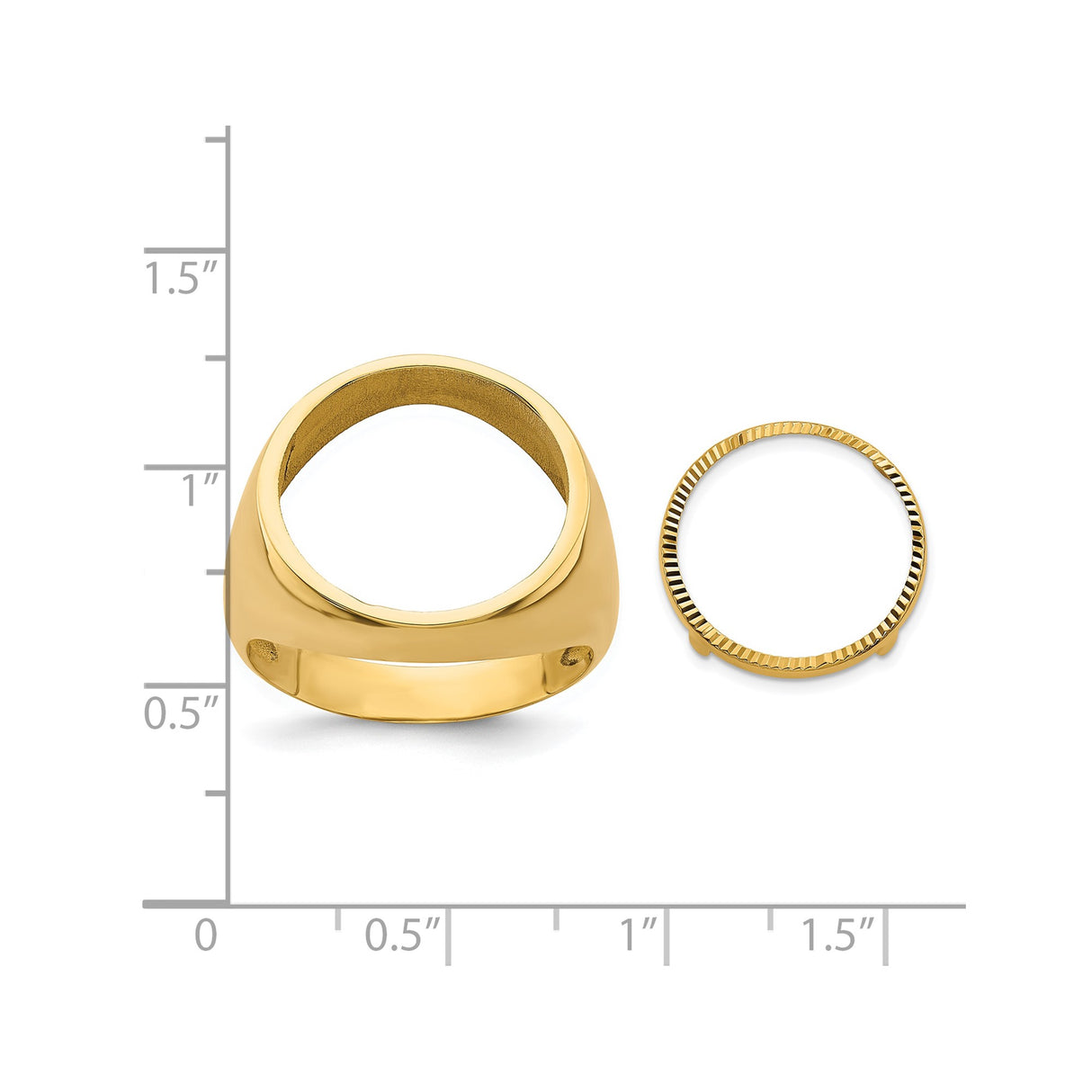 15 mm 14k Yellow Gold coin bezel ring for Canadian $2 Maple Leaf β size reference (ruler)