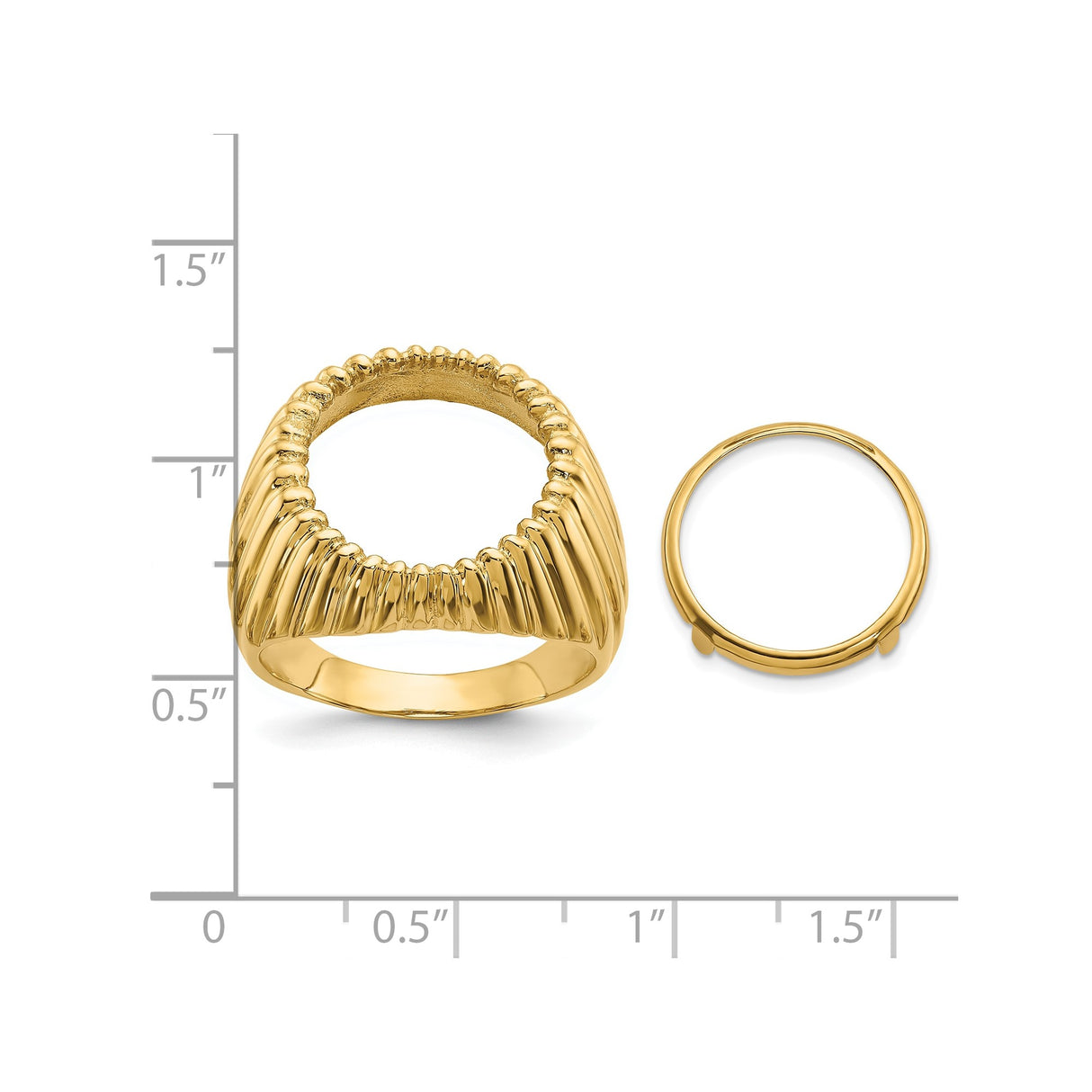 15 mm 14k Yellow Gold coin bezel ring for Canadian $2 Maple Leaf β size reference (ruler)