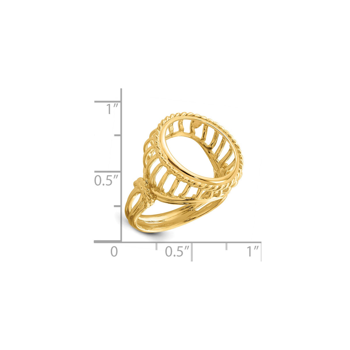 15 mm 14k Yellow Gold coin bezel ring for Canadian $2 Maple Leaf β size reference (ruler)