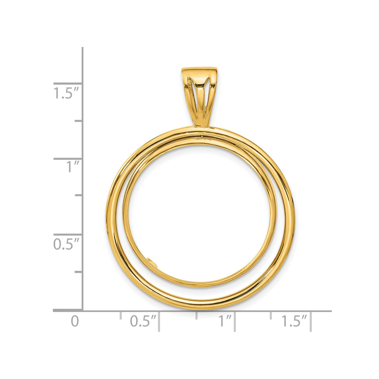 25 mm 14k Yellow Gold coin bezel pendant for Canadian $20 Maple Leaf — size reference (ruler)