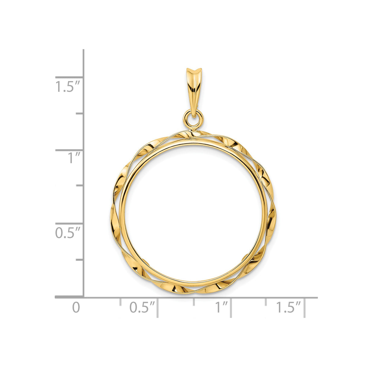 25 mm 14k Yellow Gold coin bezel pendant for Canadian $20 Maple Leaf — size reference (ruler)