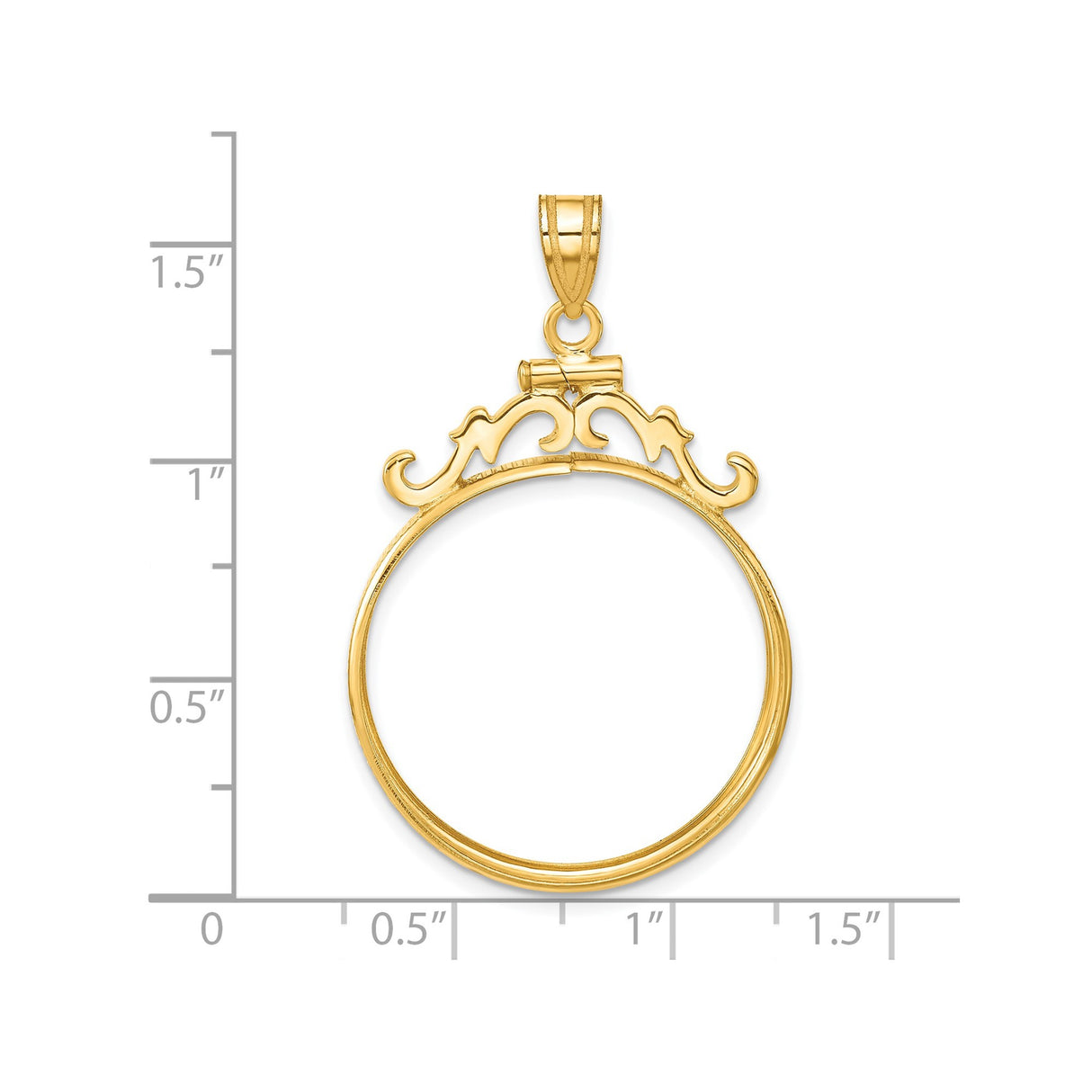 25 mm 14k Yellow Gold coin bezel pendant for Canadian $20 Maple Leaf — size reference (ruler)
