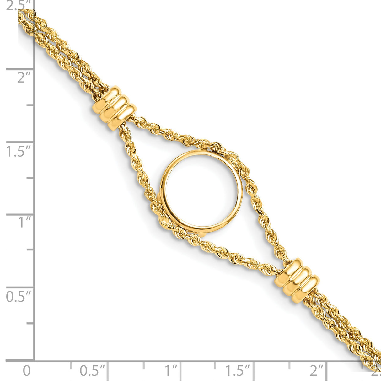 14 mm 14k Yellow Gold coin bezel bracelet for Canadian $1 Maple Leaf — size reference (ruler)