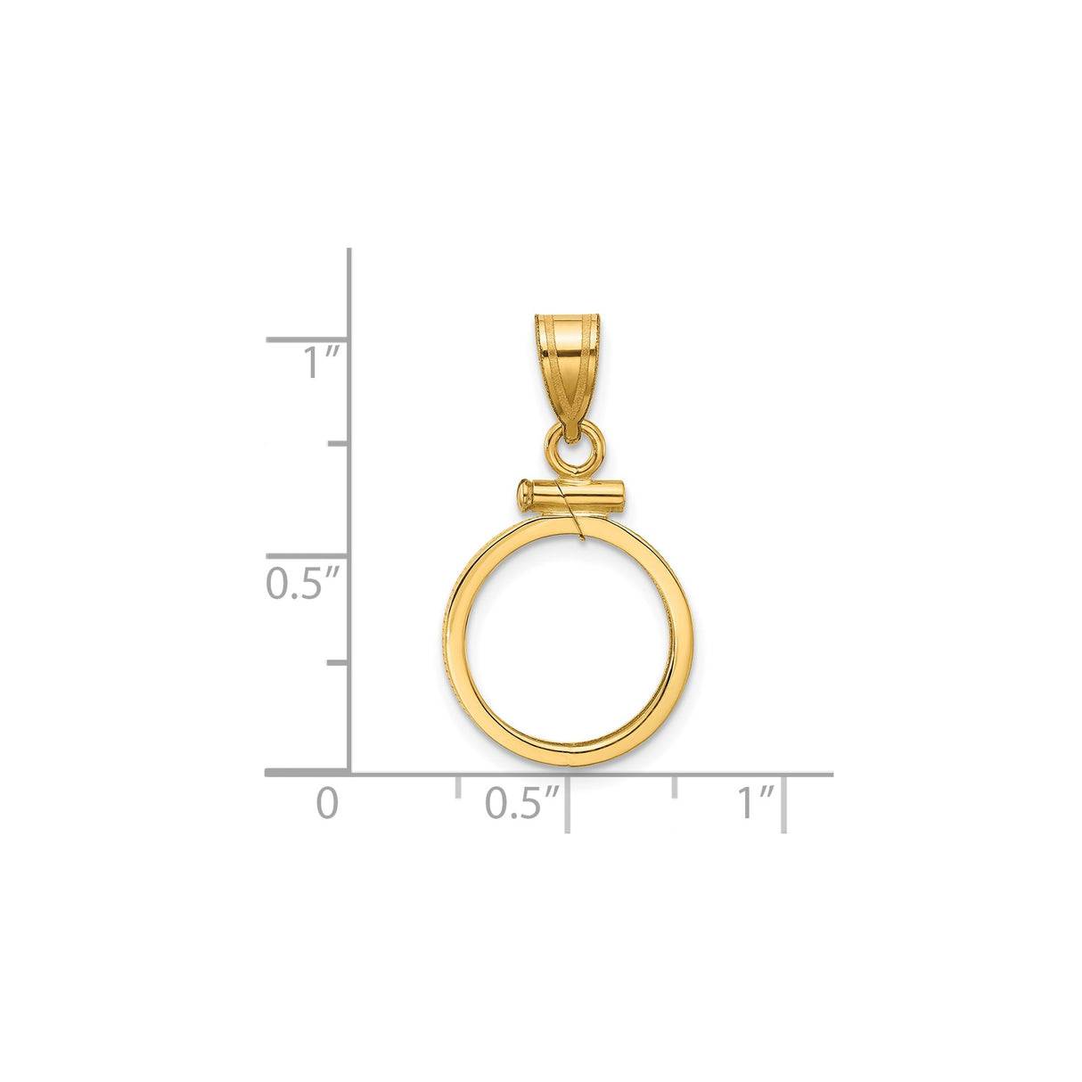 14 mm 14k Yellow Gold coin bezel pendant for Canadian $1 Maple Leaf — size reference (ruler)