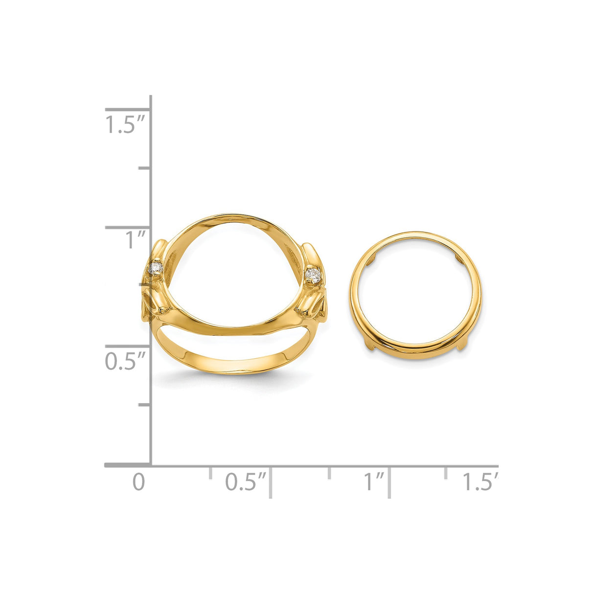 14 mm 14k Yellow Gold coin bezel ring for Canadian $1 Maple Leaf β size reference (ruler)