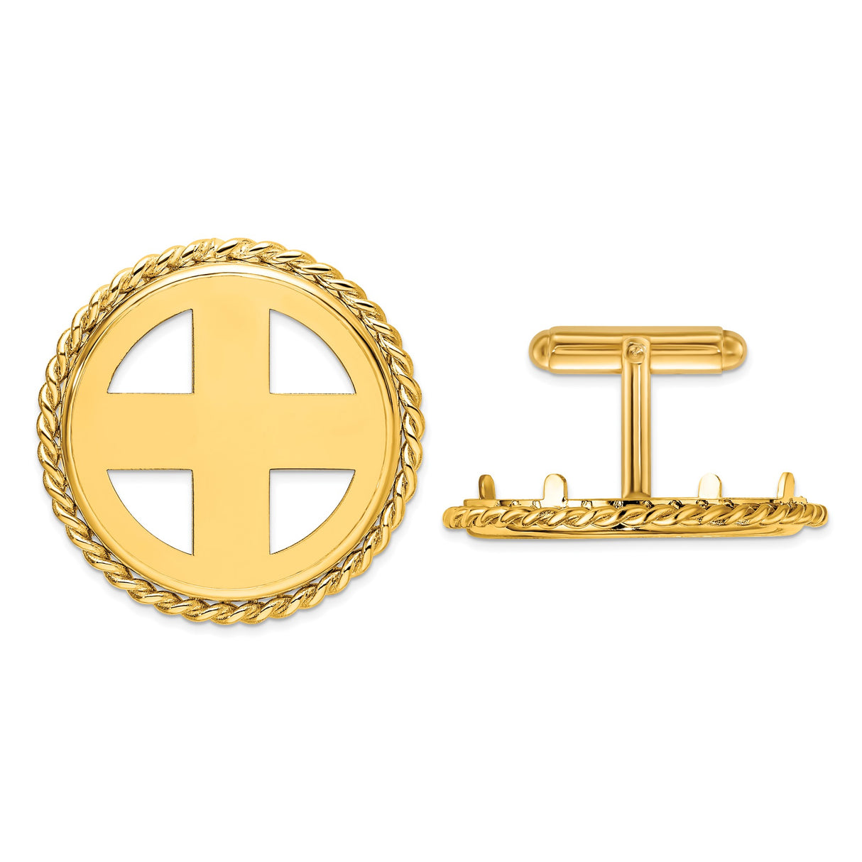 27 mm 14k Yellow Gold coin bezel cuff links for Canadian 50¢ Half Dollar