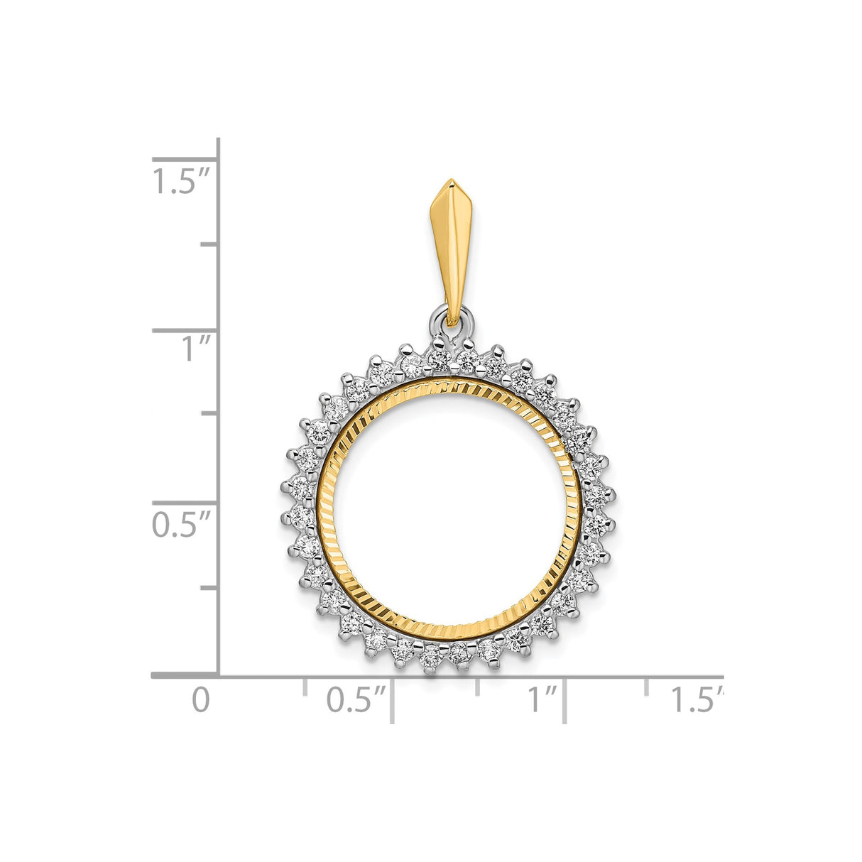 18 mm 14k Multi-Tone Gold coin bezel pendant for Canadian 10¢ Dime - Silver — size reference (ruler)