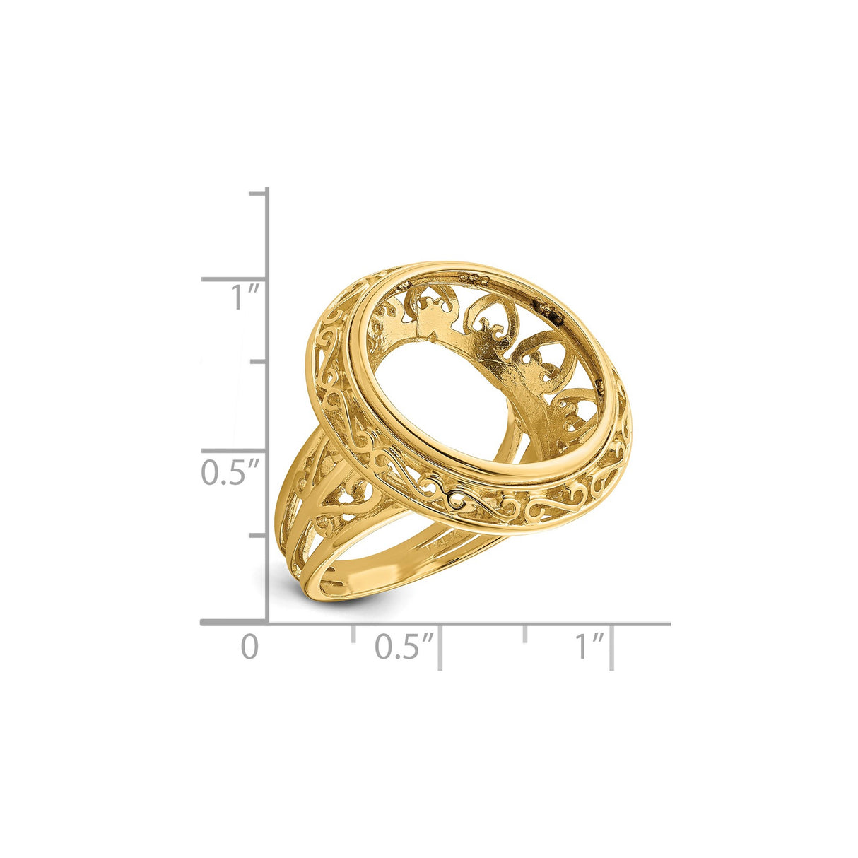 18 mm 14k Yellow Gold coin bezel ring for Canadian 10¢ Dime - Silver — size reference (ruler)