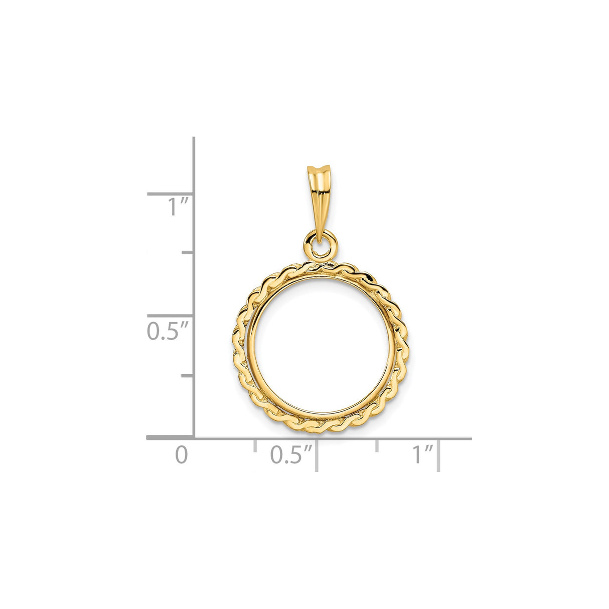 16 mm 14k Yellow Gold coin bezel pendant for Canadian 5¢ Nickel - Silver — size reference (ruler)