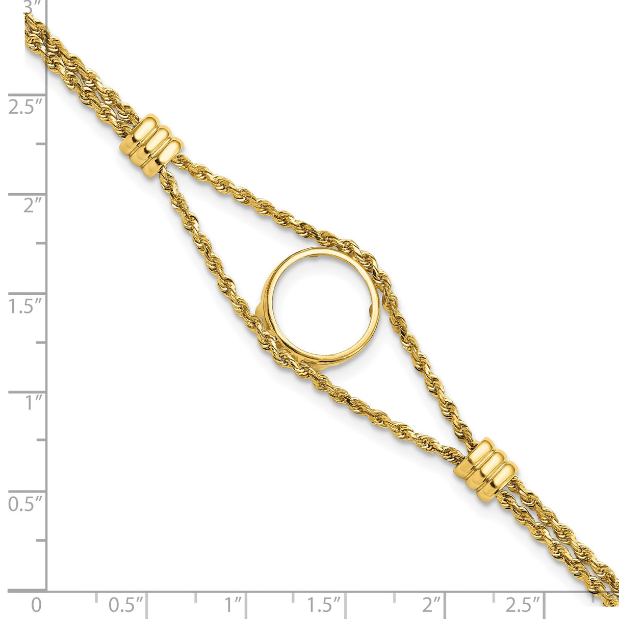 14 mm 14k Yellow Gold coin bezel bracelet for Chinese ¥10 Panda — size reference (ruler)