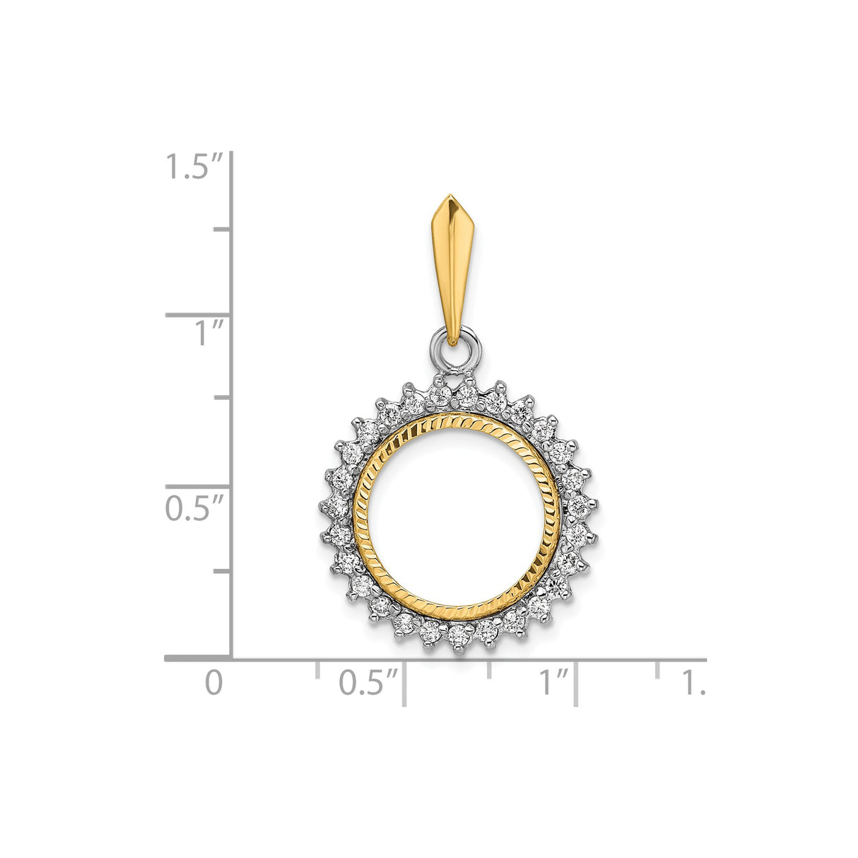14 mm 14k Multi-Tone Gold coin bezel for Chinese ¥10 Panda — size reference (ruler)