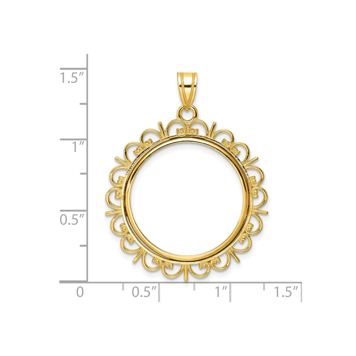 22 mm 14k Yellow Gold coin bezel for Chinese ¥100 Panda — size reference (ruler)