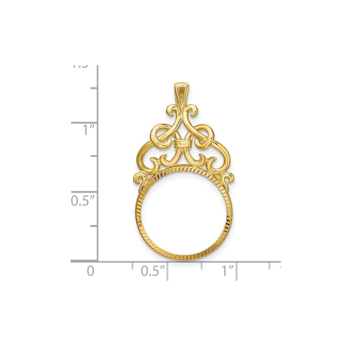 17 mm 14k Yellow Gold coin bezel for Isle of Man £0.5 Angel — size reference (ruler)