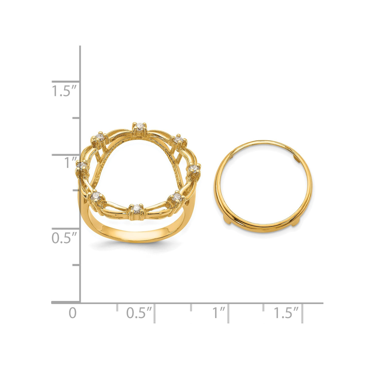 17 mm 14k Yellow Gold coin bezel ring for Isle of Man £0.5 Angel — size reference (ruler)