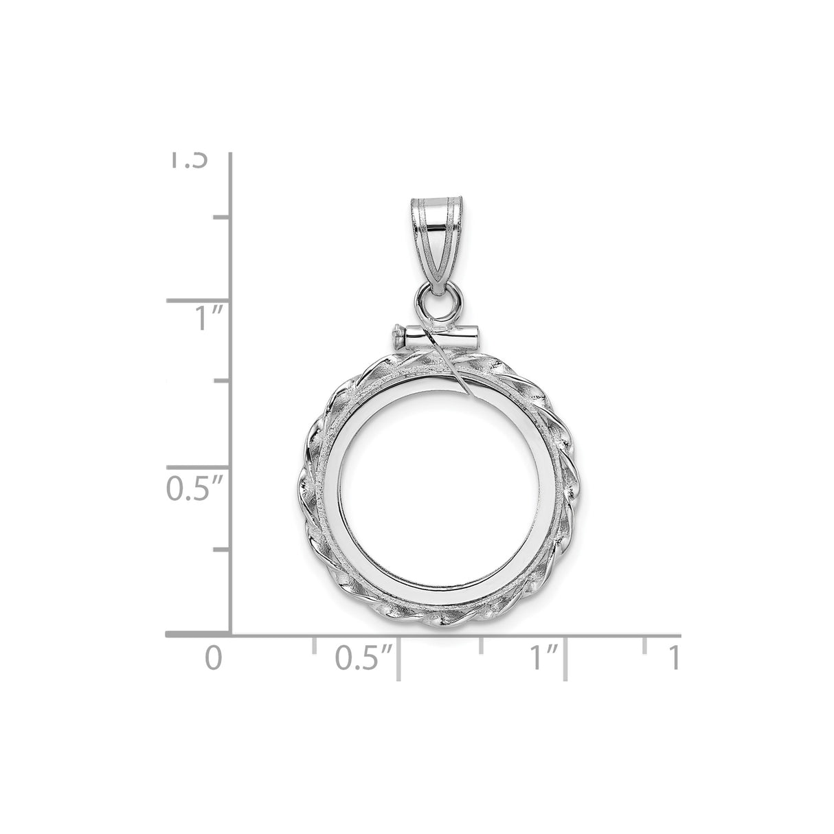 17 mm 14k White Gold coin bezel for Isle of Man £0.5 Nobel — size reference (ruler)