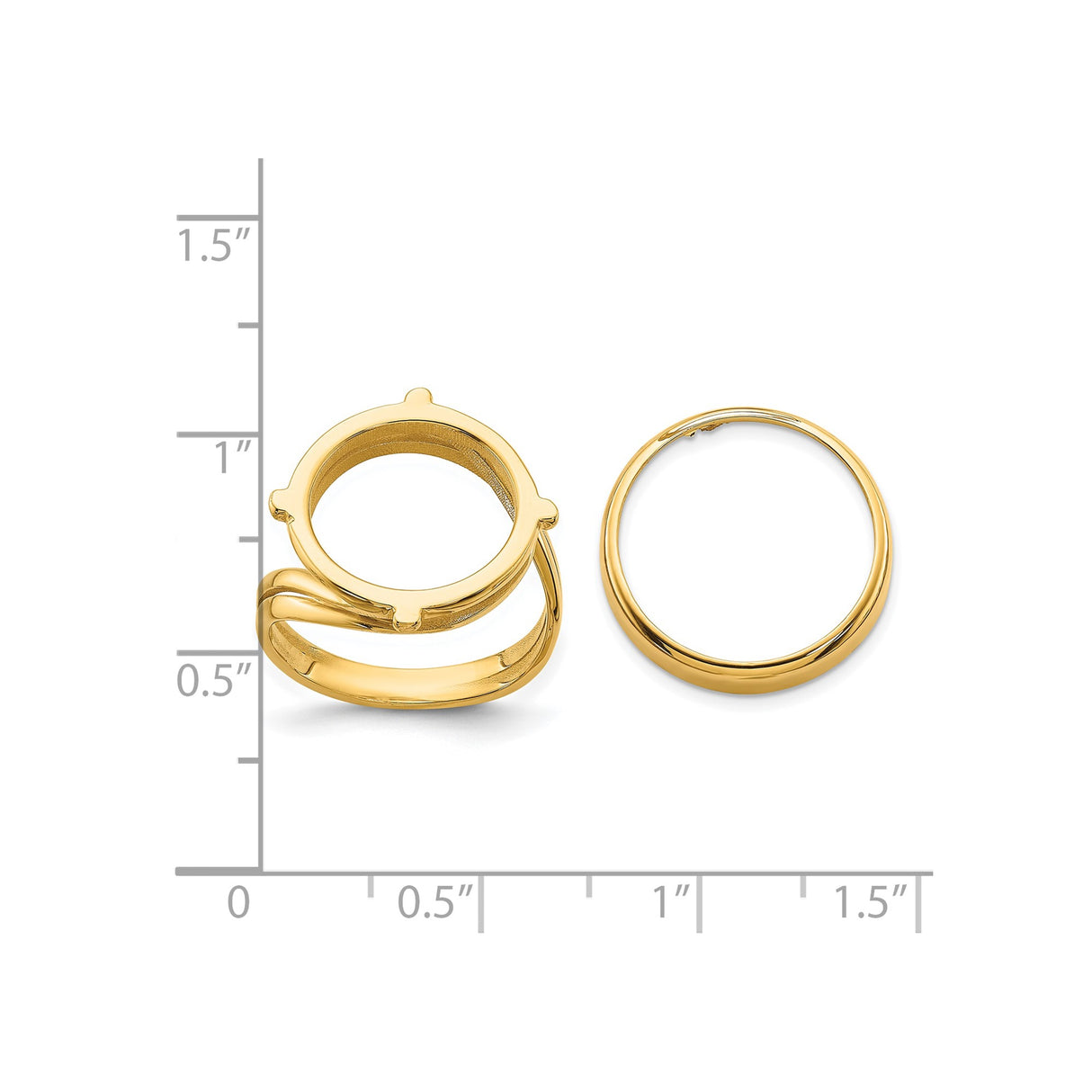 17 mm 14k Yellow Gold coin bezel ring for Isle of Man £0.5 Nobel — size reference (ruler)