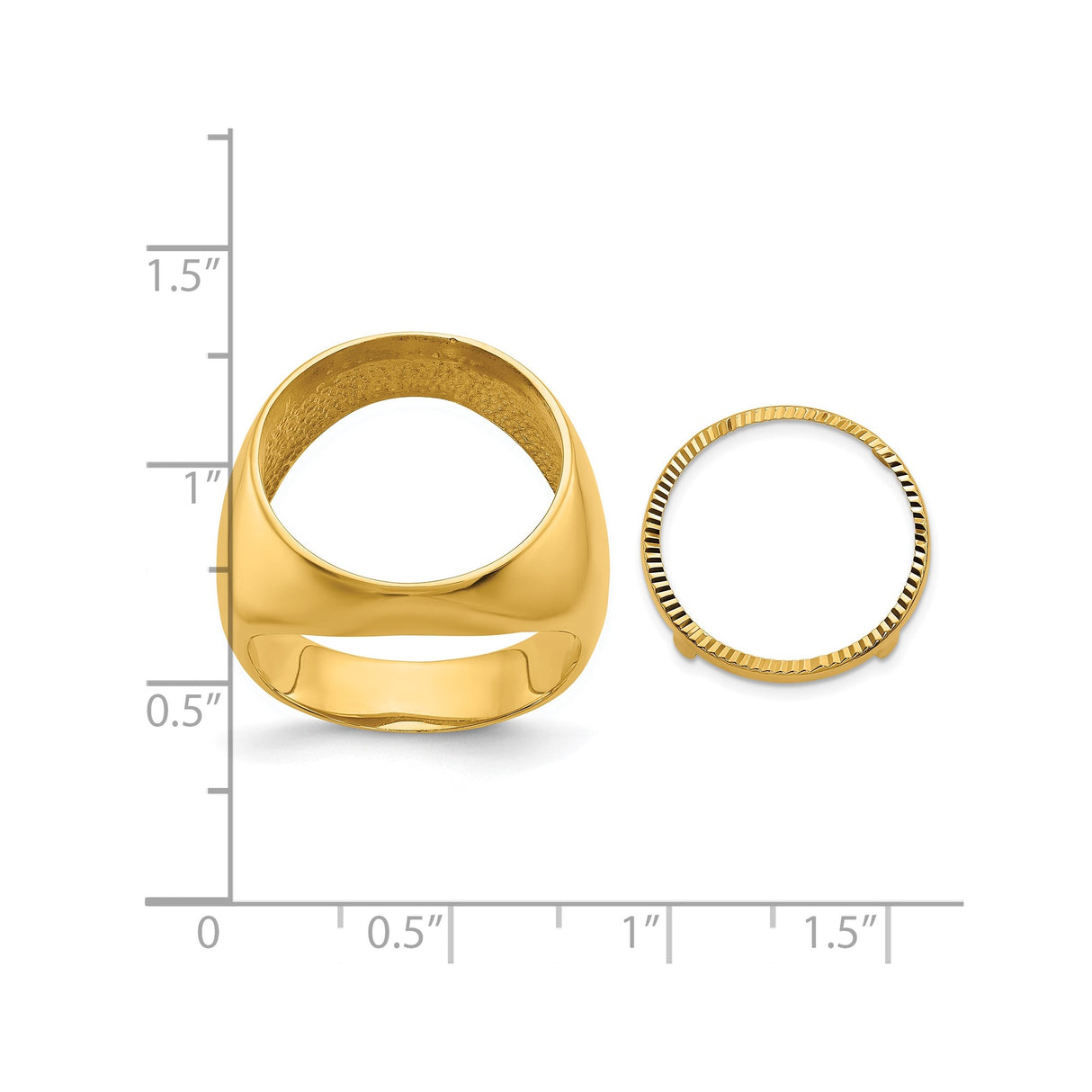 17 mm 14k Yellow Gold coin bezel ring for Isle of Man £0.5 Nobel — size reference (ruler)