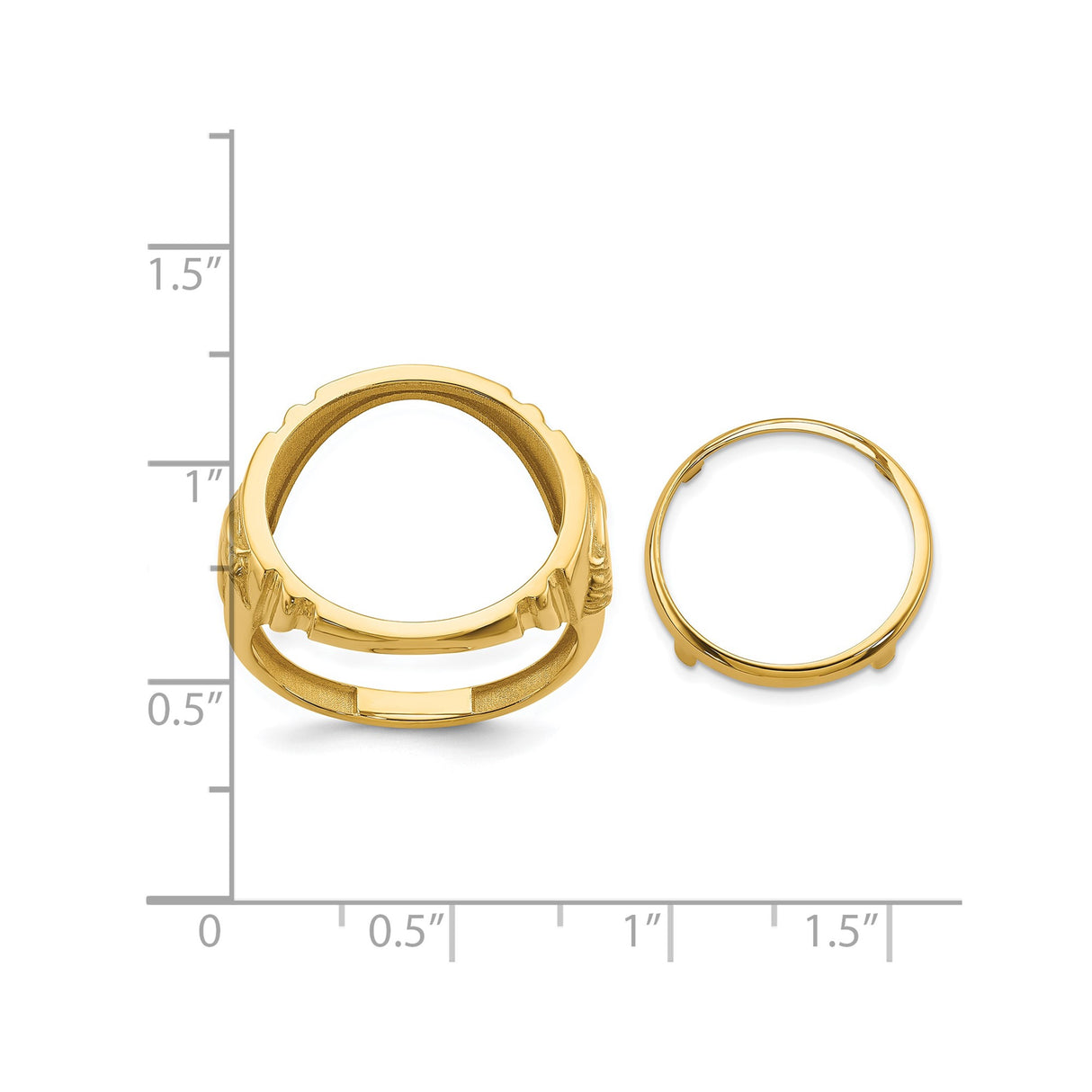 17 mm 14k Yellow Gold coin bezel ring for Isle of Man £0.5 Nobel — size reference (ruler)