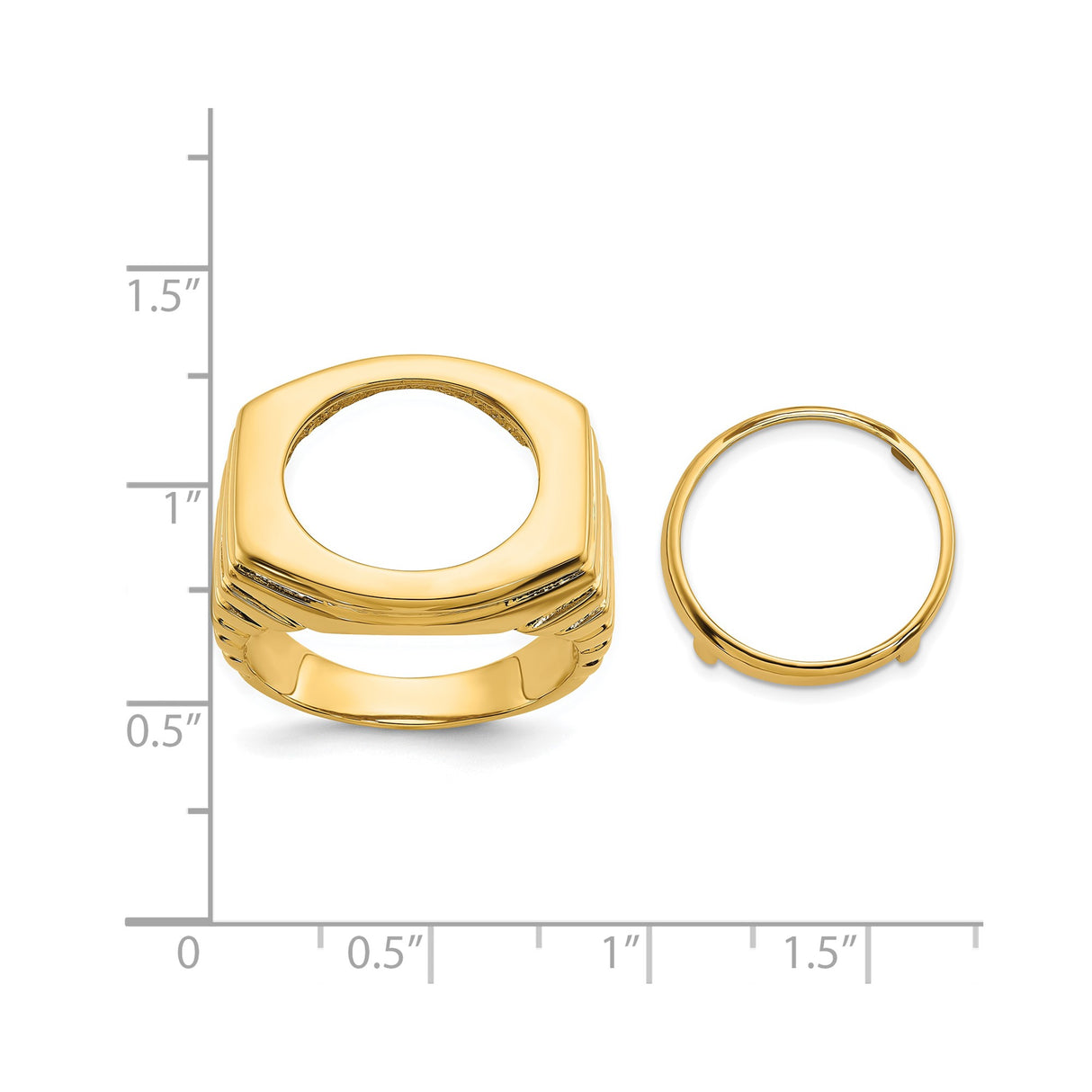 17 mm 14k Yellow Gold coin bezel ring for Isle of Man £0.5 Nobel — size reference (ruler)