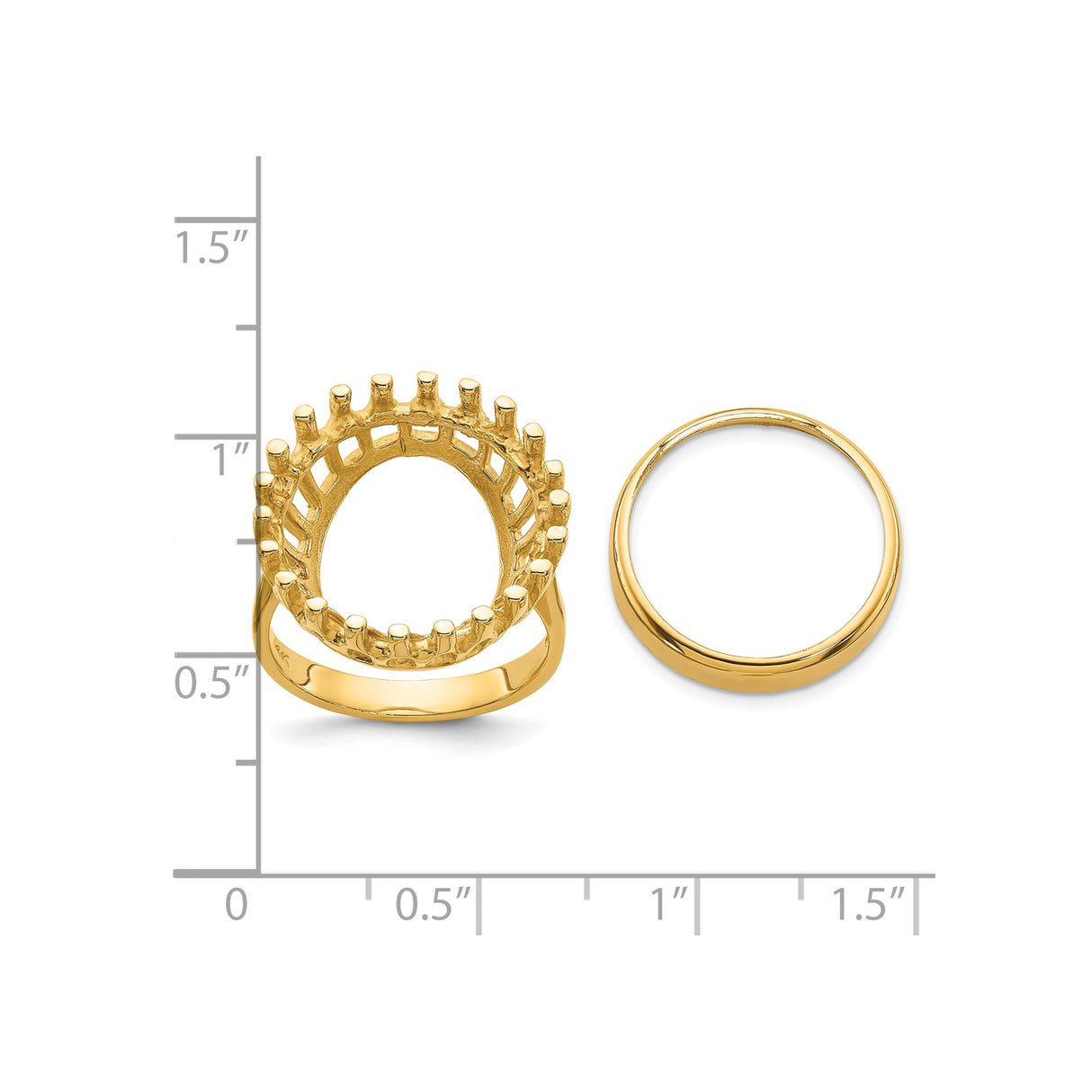 17 mm 14k Yellow Gold coin bezel ring for Isle of Man £0.5 Nobel — size reference (ruler)