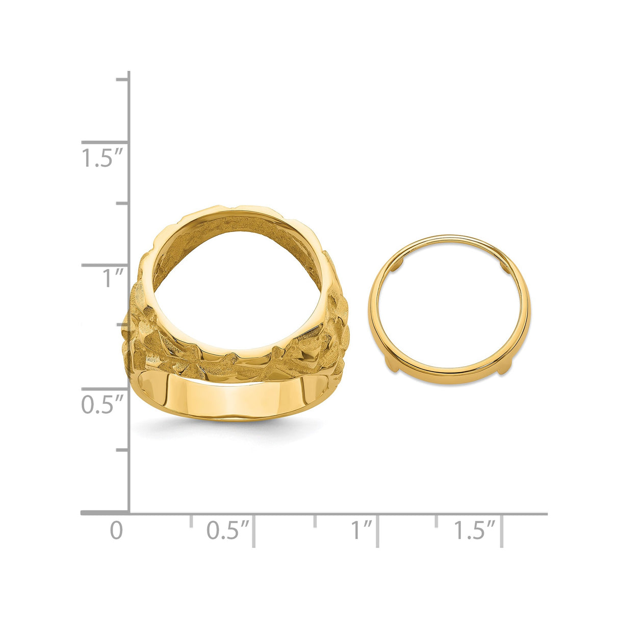 16 mm 14k Yellow Gold coin bezel ring for Mexican Libertad — size reference (ruler)