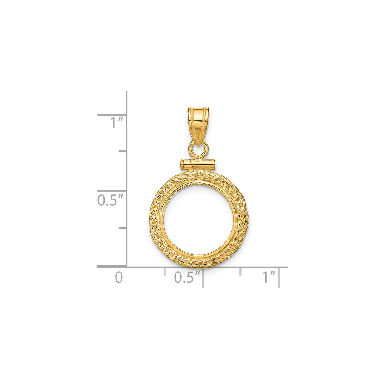 13 mm 14k Yellow Gold coin bezel for Mexican Libertad — size reference (ruler)