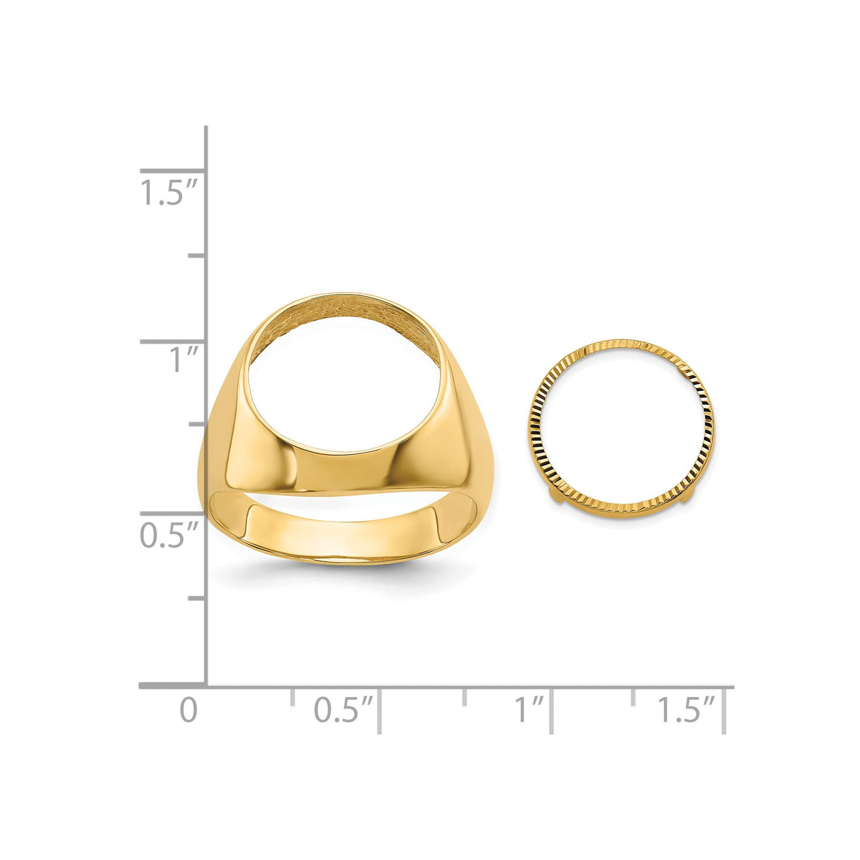 13 mm 14k Yellow Gold coin bezel ring for Mexican Libertad — size reference (ruler)