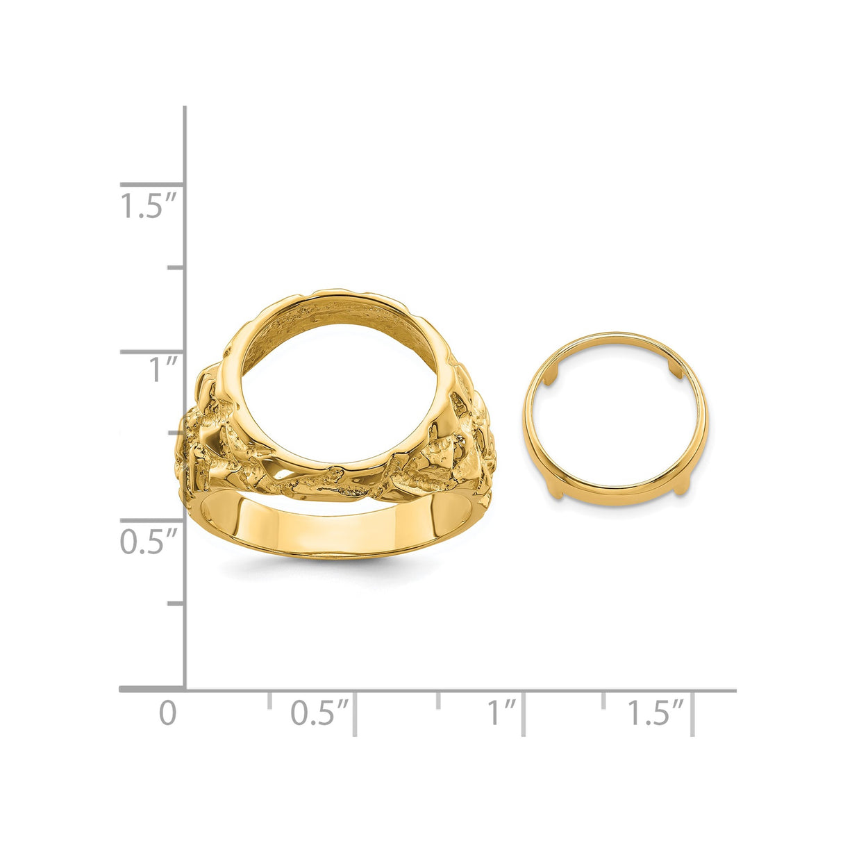 13 mm 14k Yellow Gold coin bezel ring for Mexican Libertad — size reference (ruler)