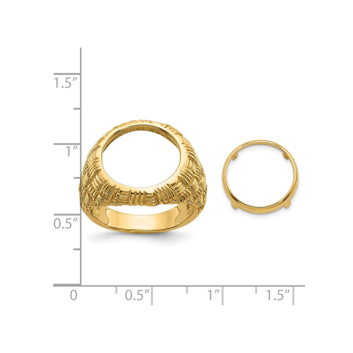 13 mm 14k Yellow Gold coin bezel ring for Mexican Libertad — size reference (ruler)