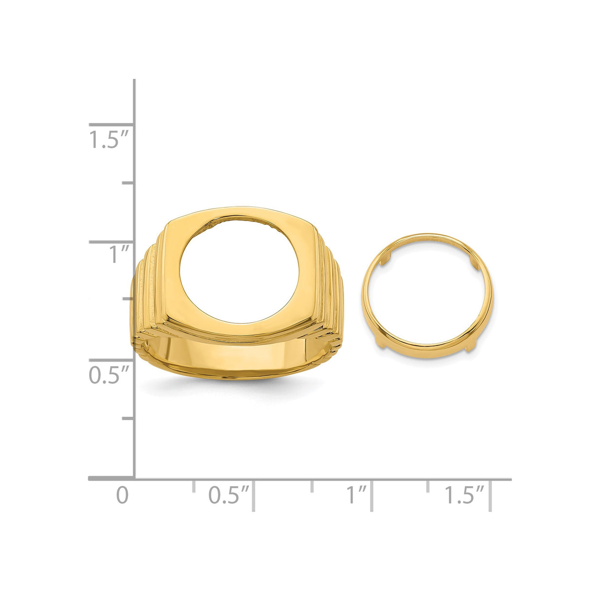 13 mm 14k Yellow Gold coin bezel ring for Mexican Libertad — size reference (ruler)