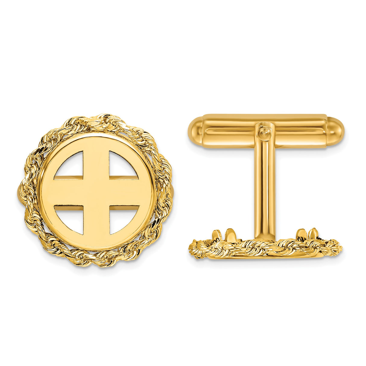 13 mm 14k Yellow Gold coin bezel cuff links for Mexican 2 Peso Peso