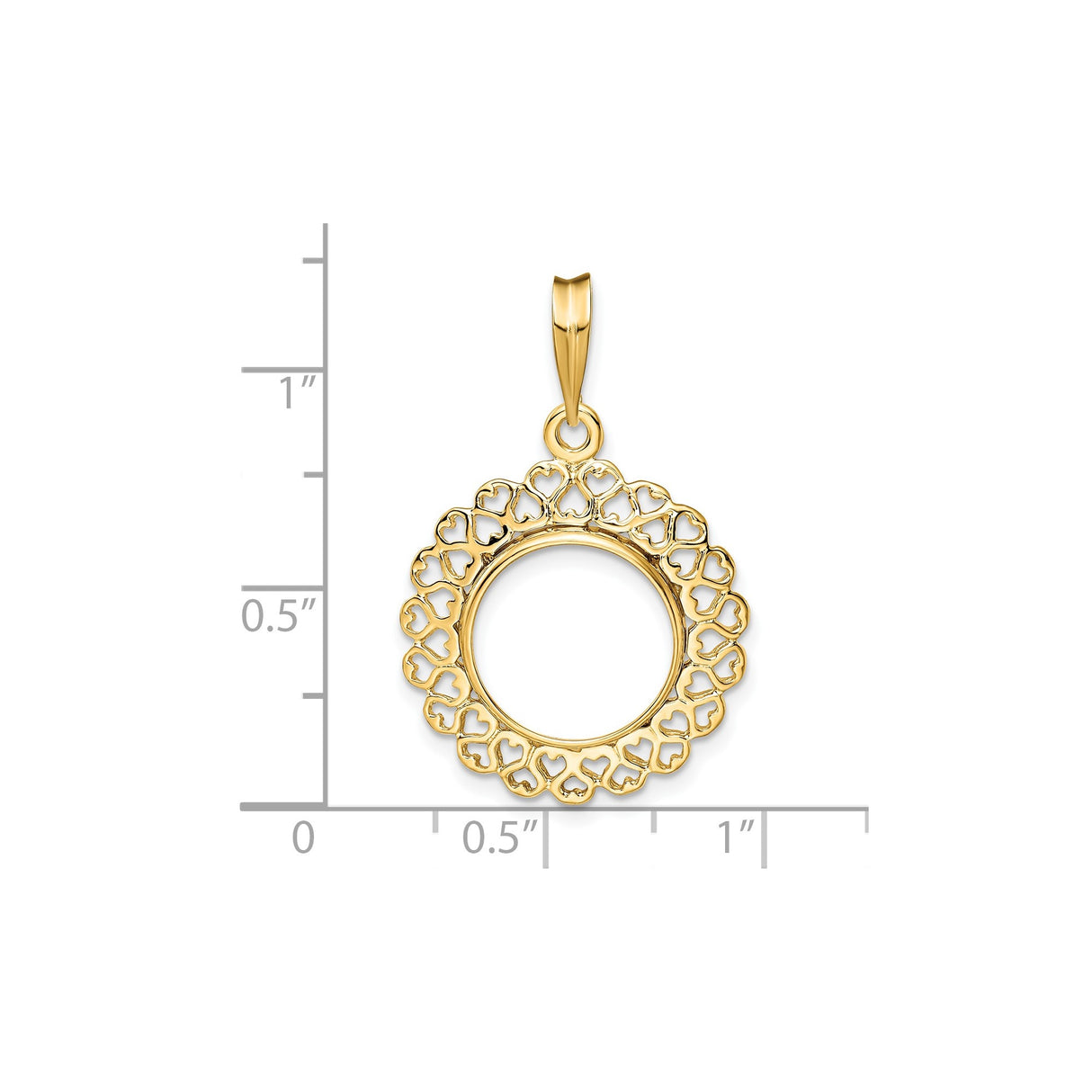 13 mm 14k Yellow Gold coin bezel for Mexican 2 Peso Peso — size reference (ruler)