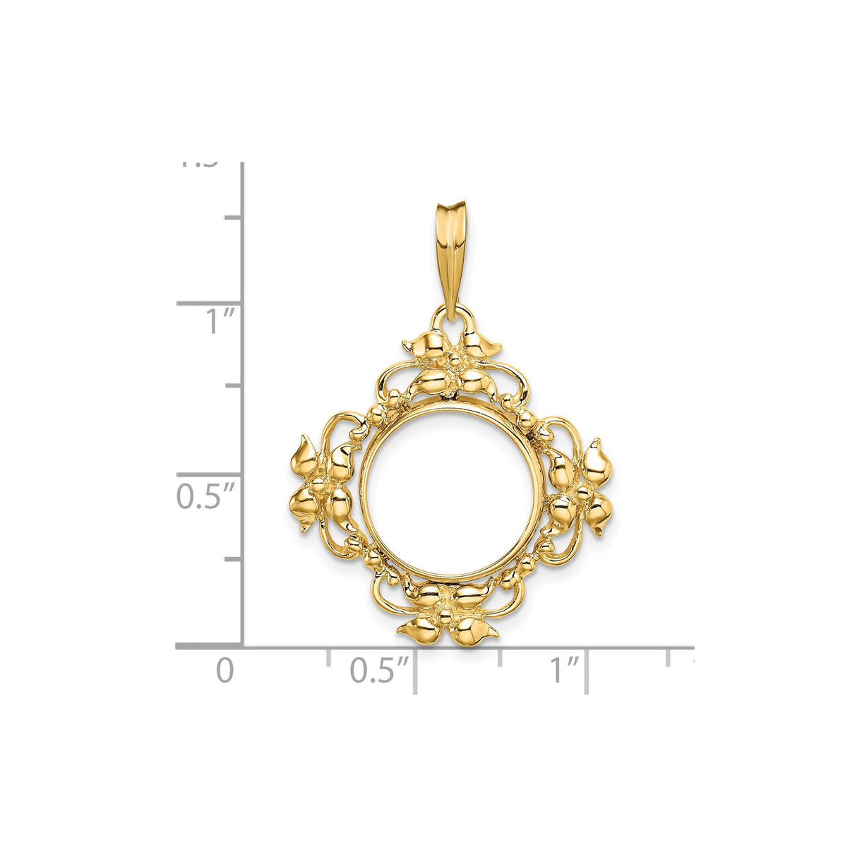 13 mm 14k Yellow Gold coin bezel for Mexican 2 Peso Peso — size reference (ruler)