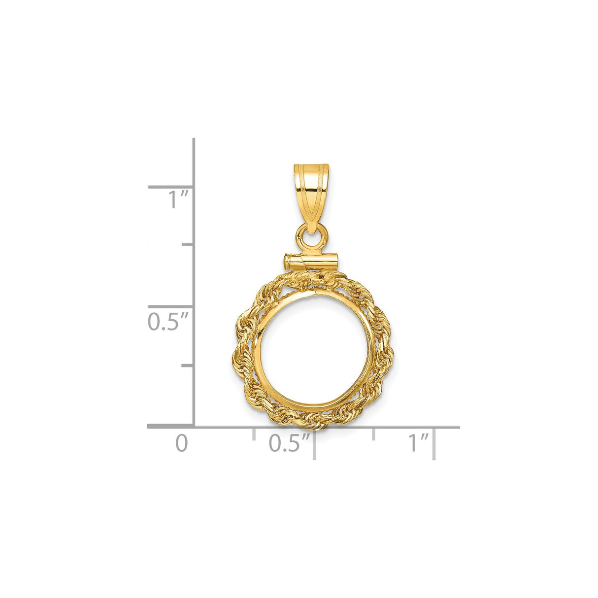 13 mm 14k Yellow Gold coin bezel for Mexican 2 Peso Peso — size reference (ruler)