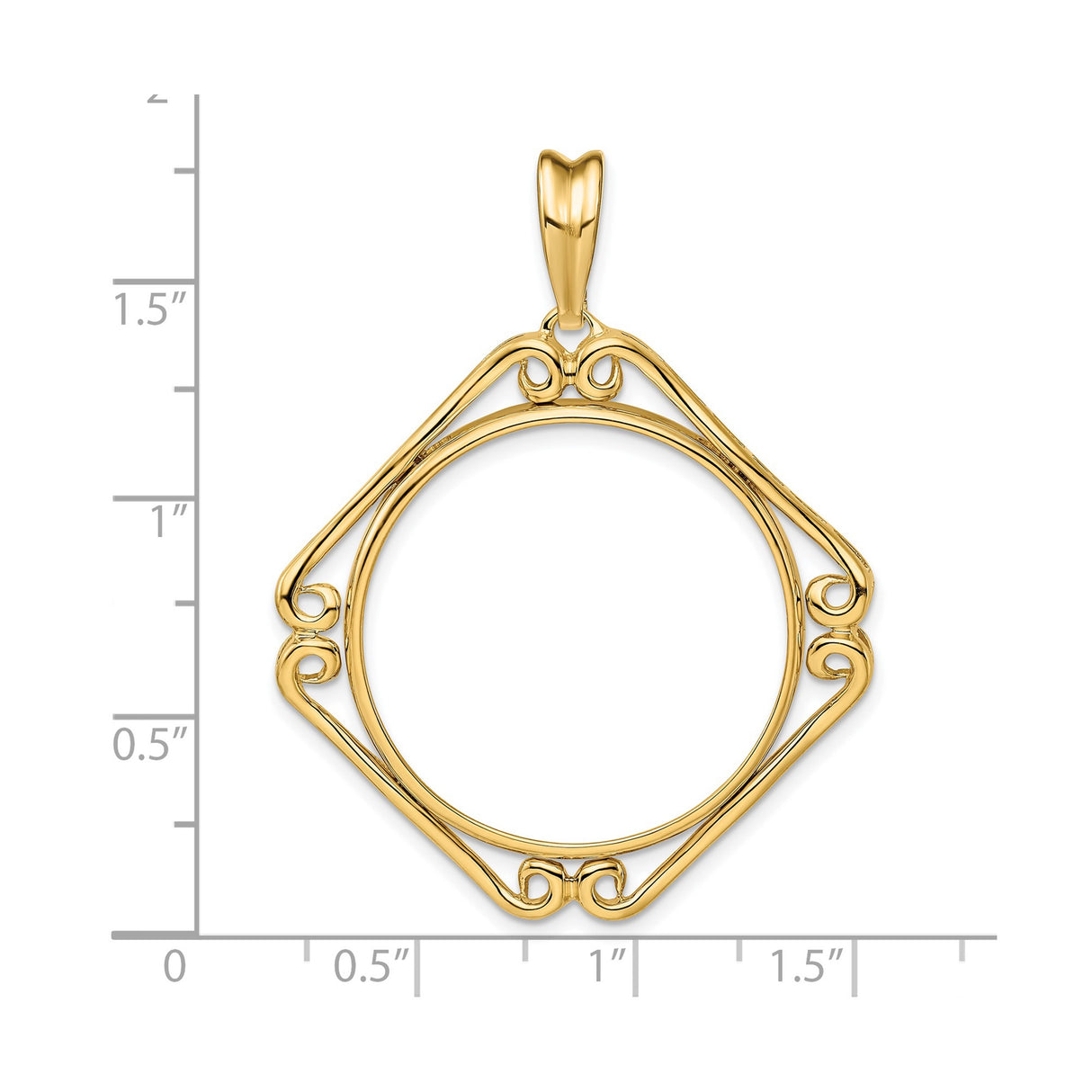 US 1/2 oz Platinum American Eagle $50 Coin Bezel Pendant Prong Set Cushion Filigree Scroll in 14k Yellow Gold