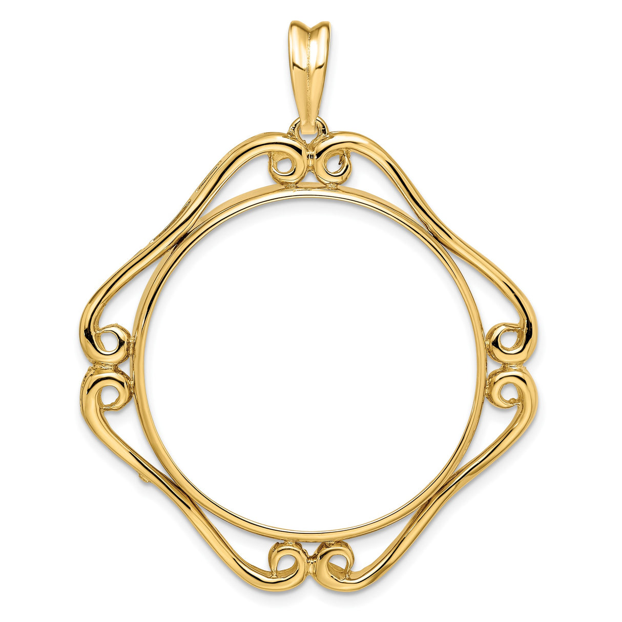 Isle of Man 1/2 oz Gold Cat Coin Bezel Pendant Prong Set Cushion Filigree Scroll in 14k Yellow Gold