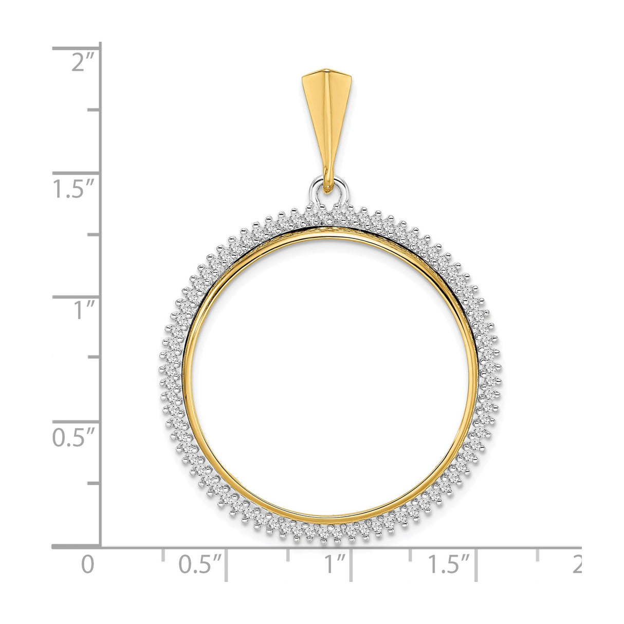 14k Multi-Tone Gold coin bezel for Isle of Man 1/2 Crown Cat — size reference (ruler)