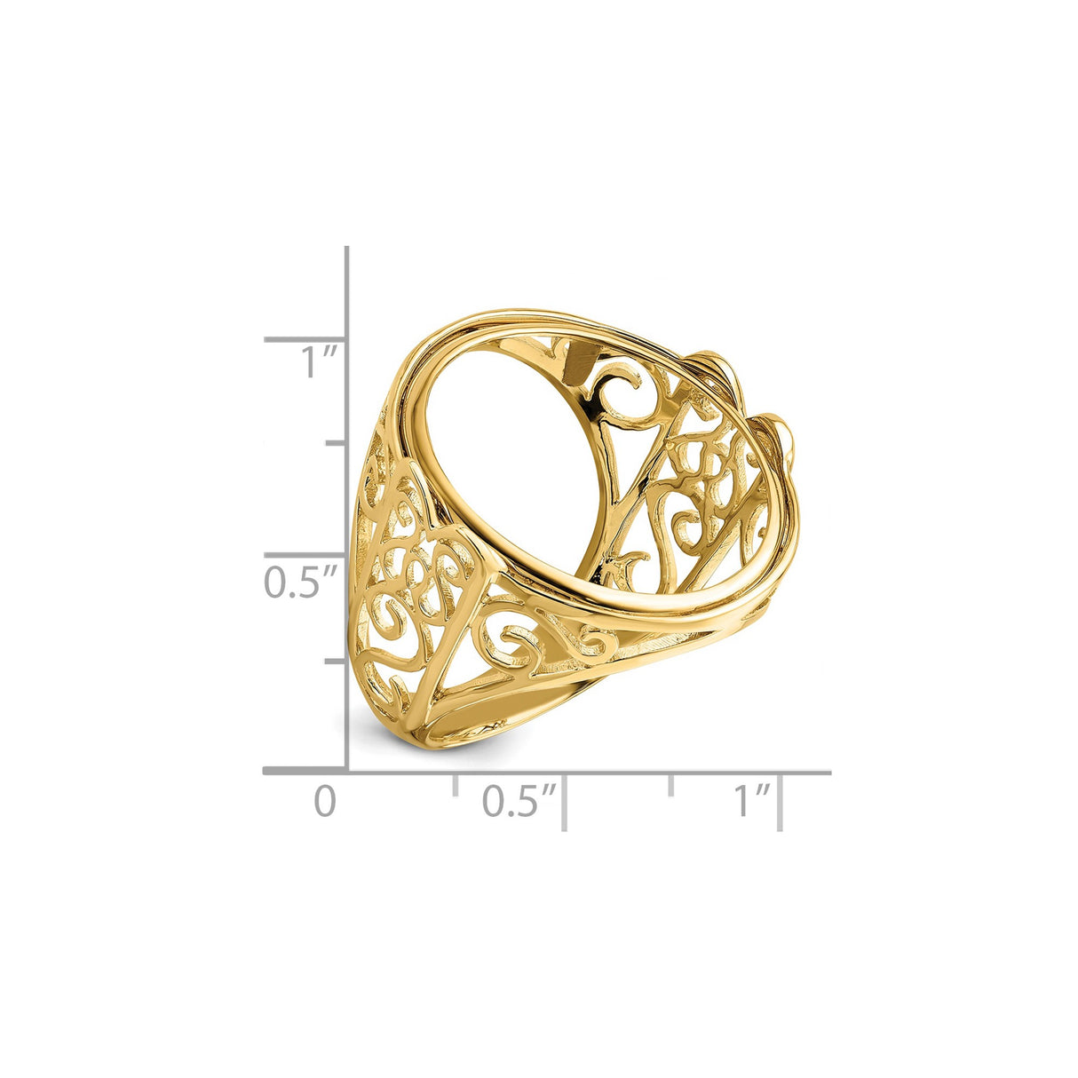US 1/4 oz Platinum American Eagle $25 Coin Bezel Ring Prong Set Polished Curled Filigree in 14k Yellow Gold