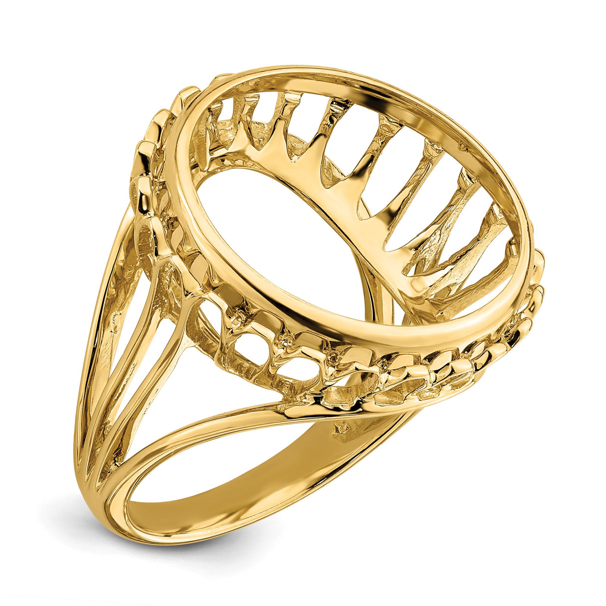 Isle of Man 1/10 oz Gold Cat Coin Bezel Ring Prong Set Polished Wire in 14k Yellow Gold
