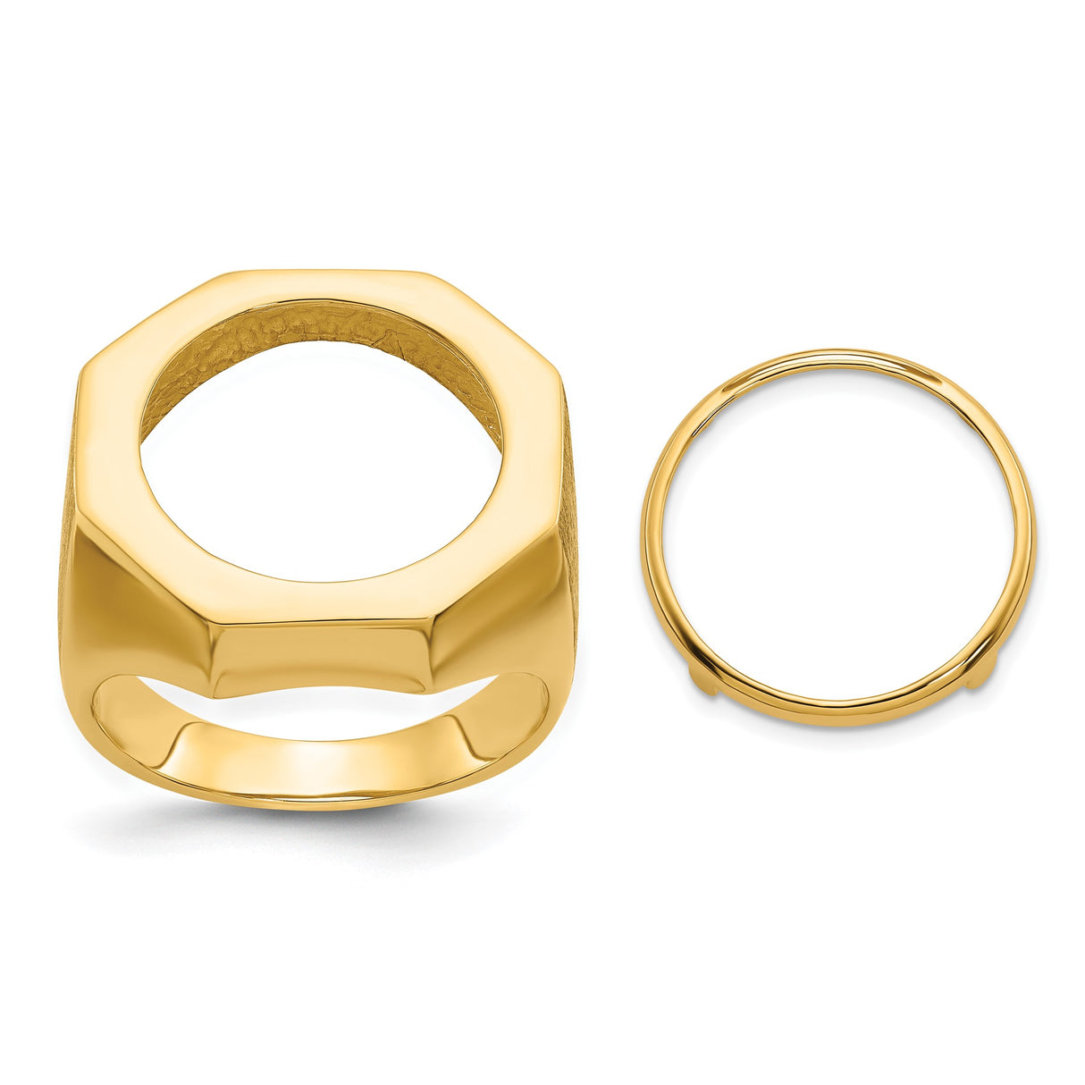 Australian 1/10 oz Gold Lunar $15 Coin Series 3 Coin Bezel Ring Prong Set Mens Textured Octagonal in 14k Yellow Gold