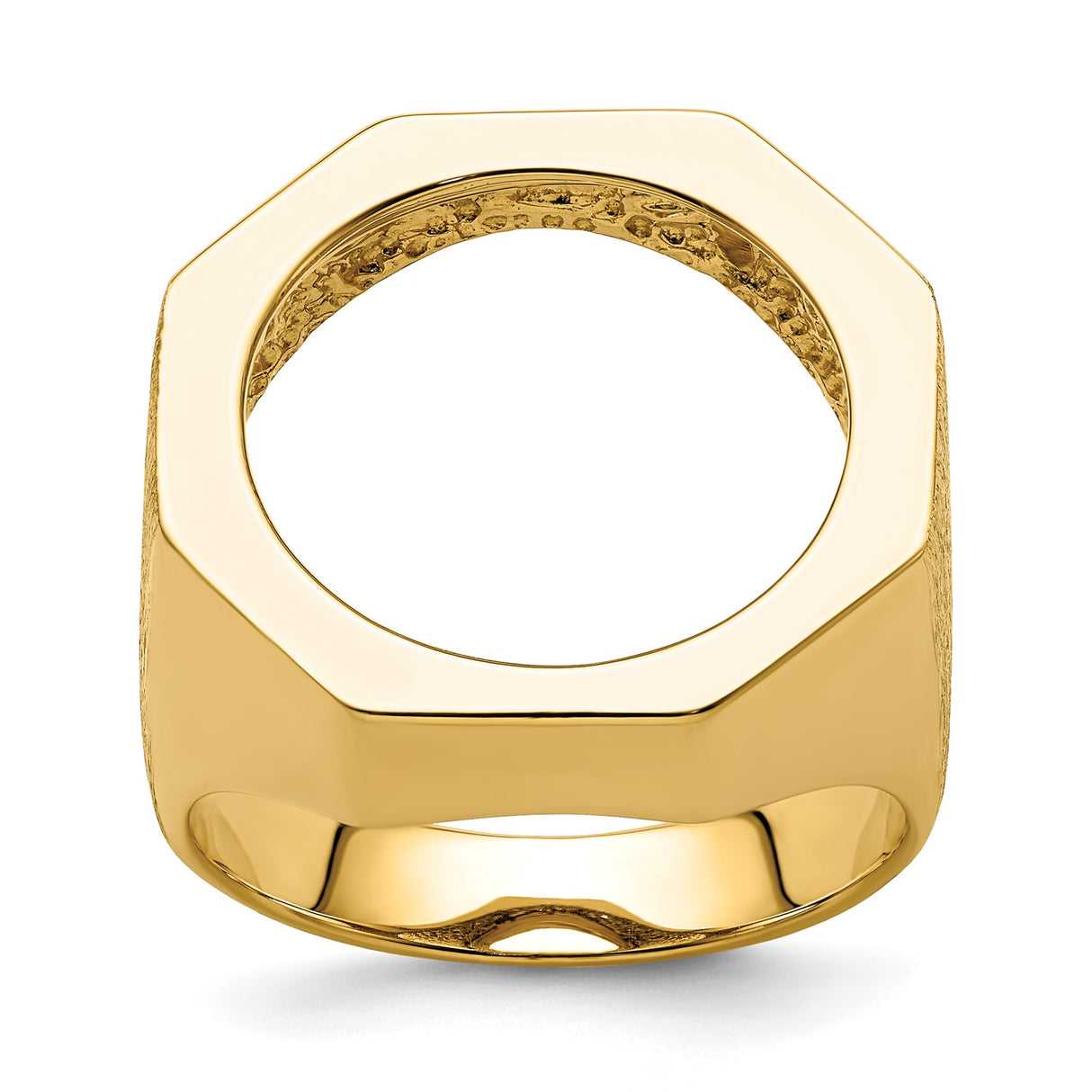 Isle of Man 1/10 oz Gold Cat Coin Bezel Ring Prong Set Mens Textured Octagonal in 14k Yellow Gold