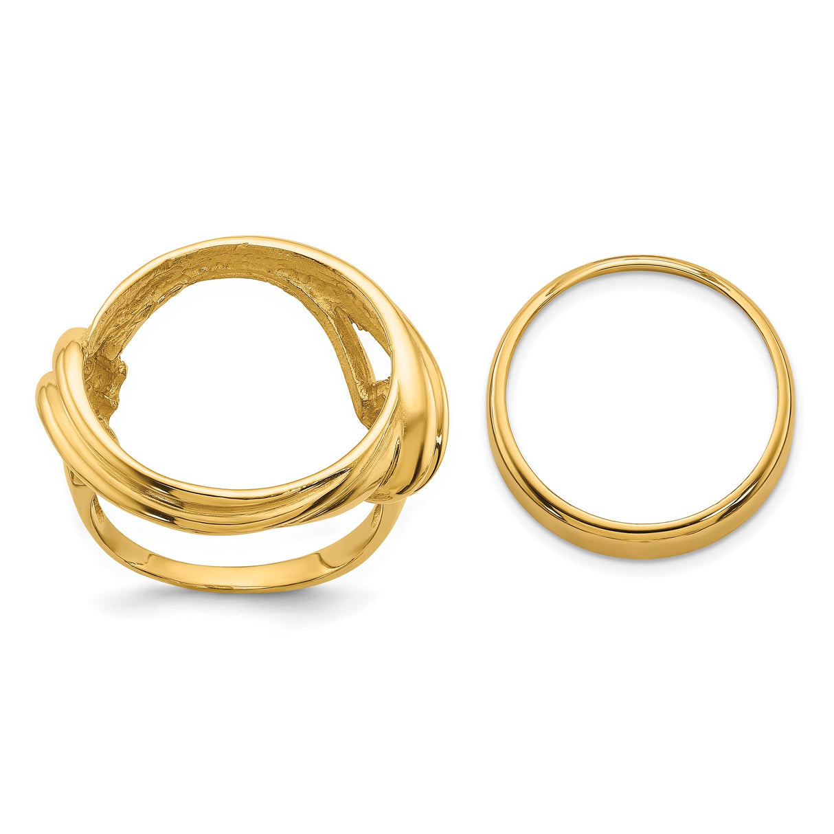 Australian 1/10 oz Gold Lunar $15 Coin Series 3 Coin Bezel Ring Prong Set Double Curved Twist in 14k Yellow Gold