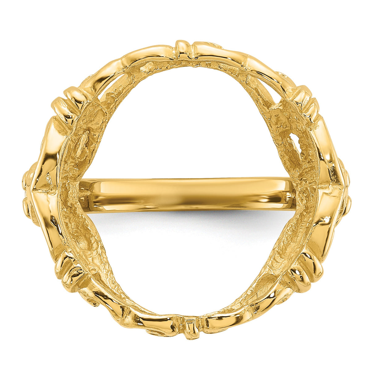 Australian 1/10 oz Gold Kangaroo $15 Coin Bezel Ring Prong Set Fancy Curved in 14k Yellow Gold