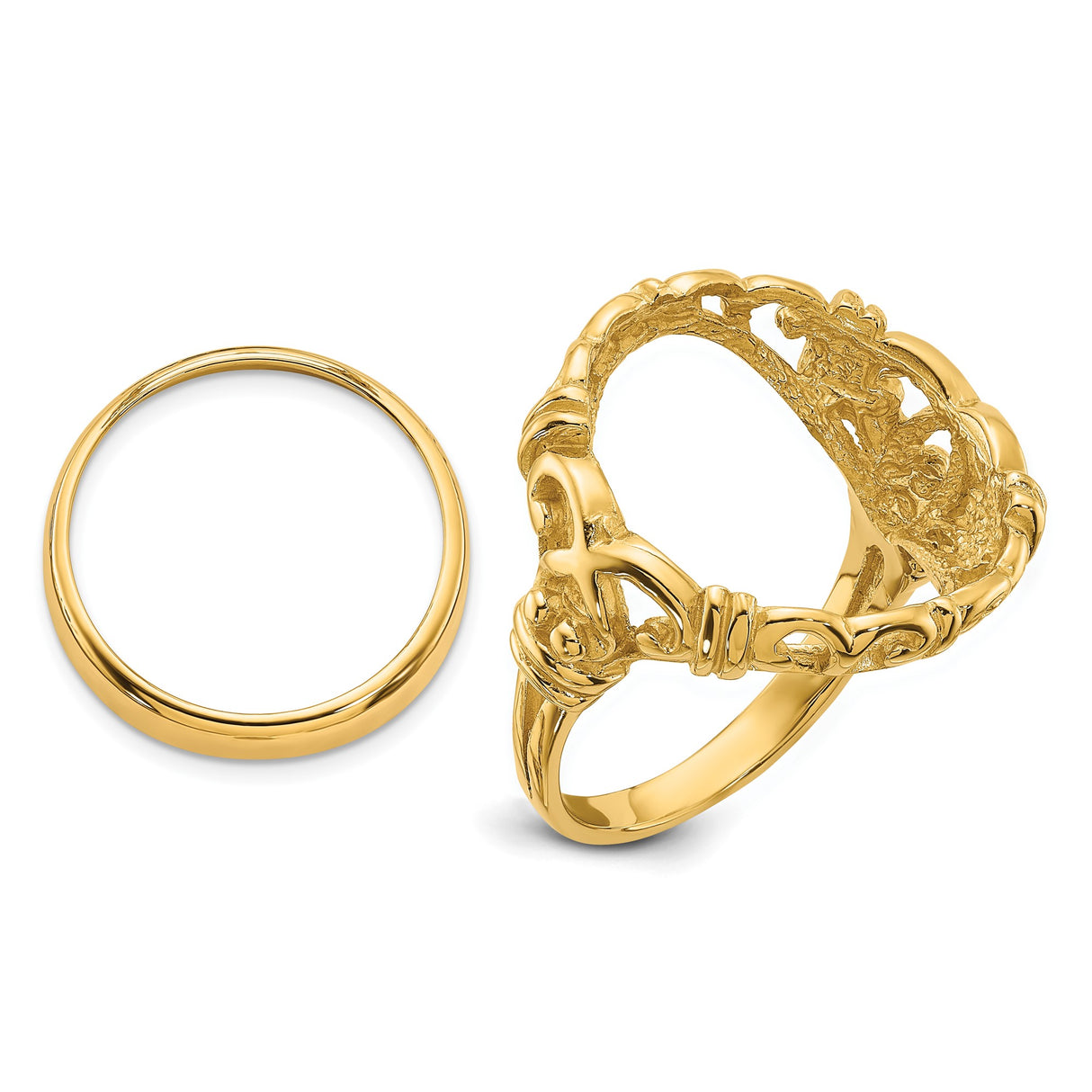 Australian 1/10 oz Gold Kangaroo $15 Coin Bezel Ring Prong Set Fancy Curved in 14k Yellow Gold