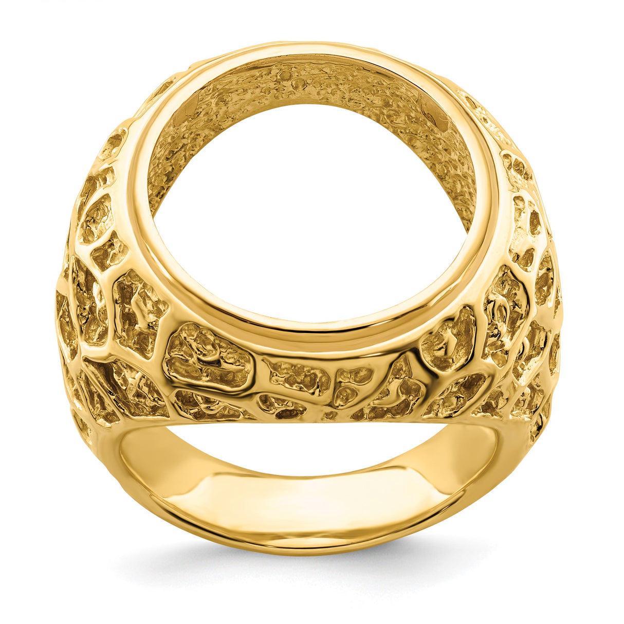 Australian 1/10 oz Gold Koala $15 Coin Bezel Ring Prong Set Mens Carved Nugget in 14k Yellow Gold