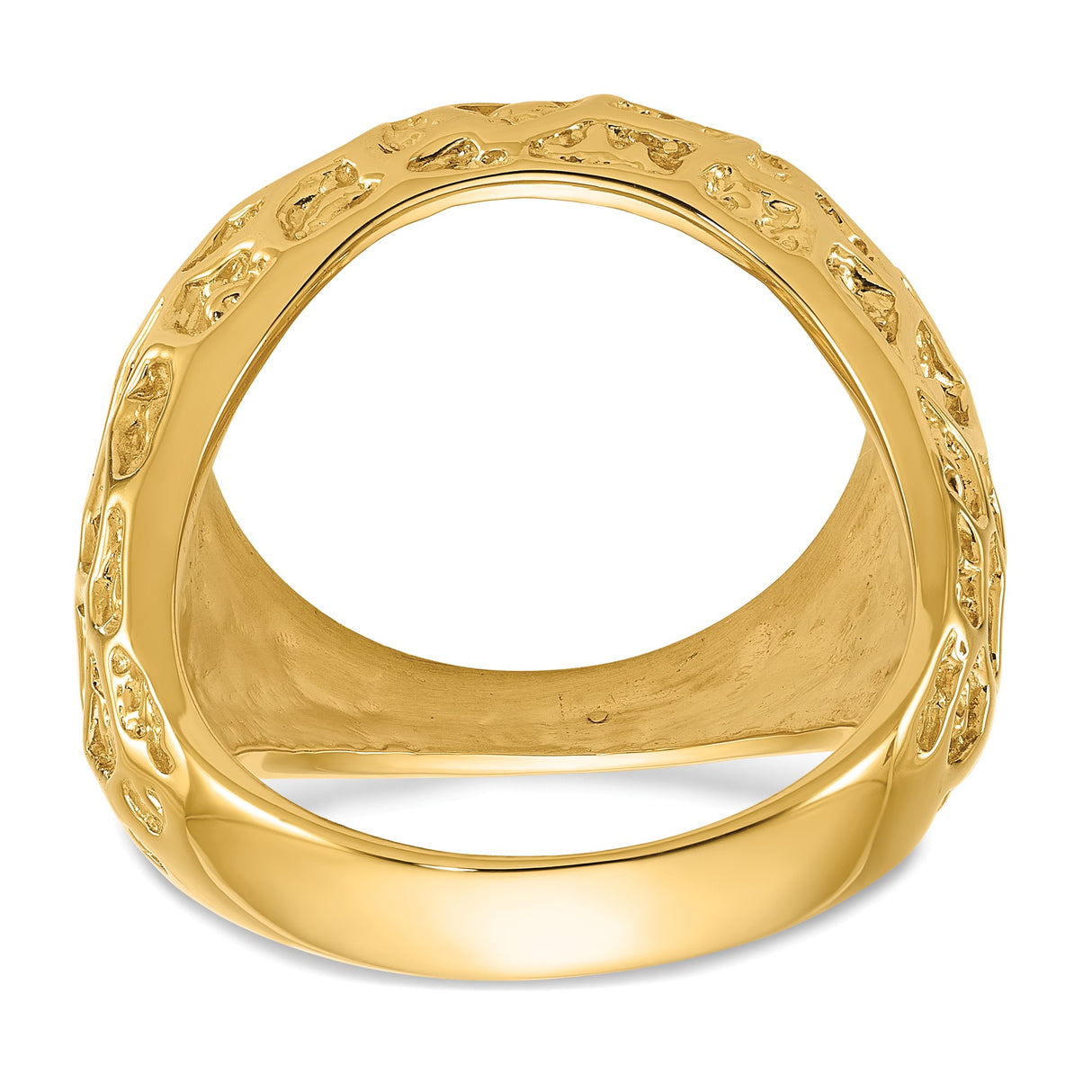 Isle of Man 1/10 oz Gold Cat Coin Bezel Ring Prong Set Mens Carved Nugget in 14k Yellow Gold