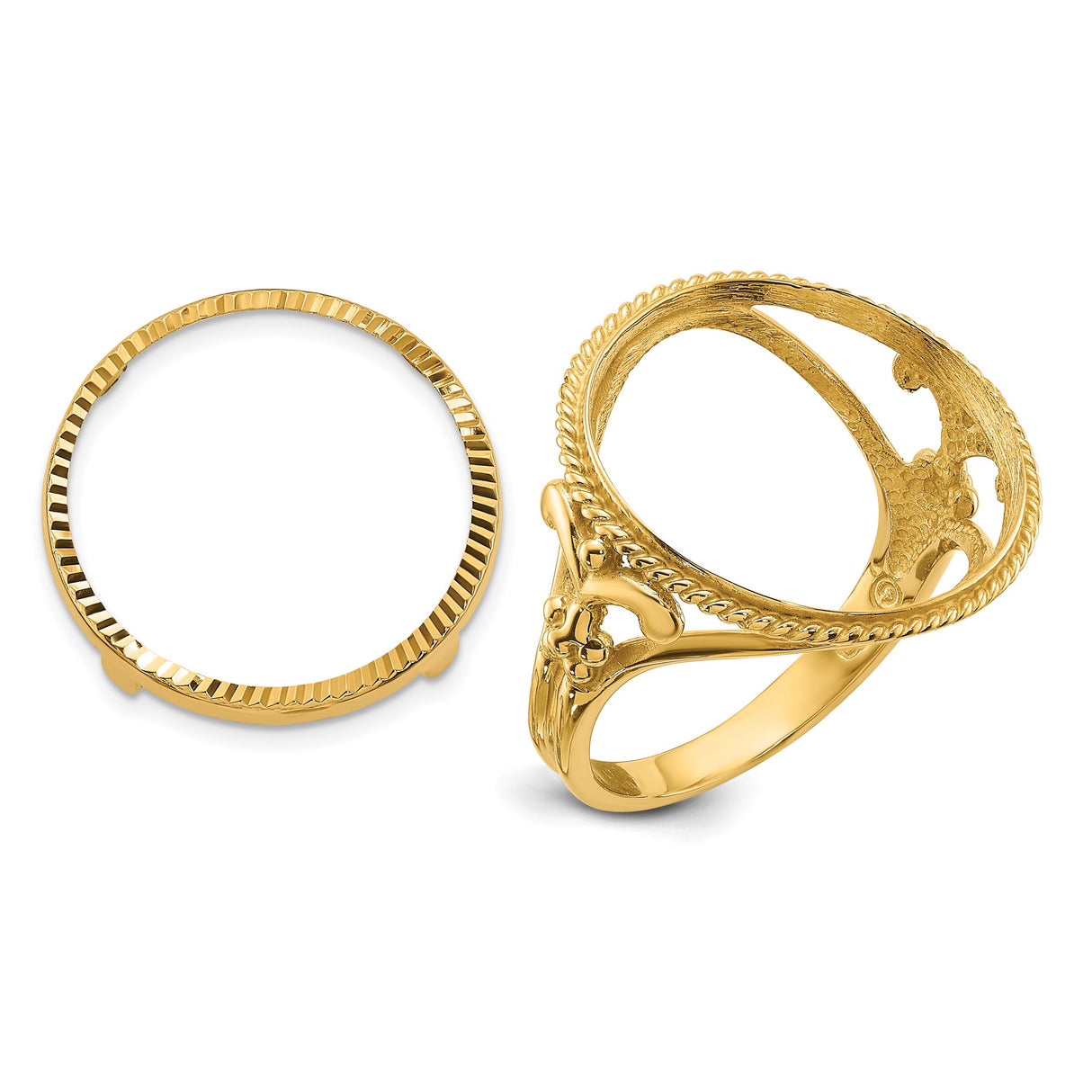 Australian 1/10 oz Gold Lunar $15 Coin Series 3 Coin Bezel Ring Prong Set Diamond-Cut Fancy Wire Twisted Edge in 14k Yellow Gold