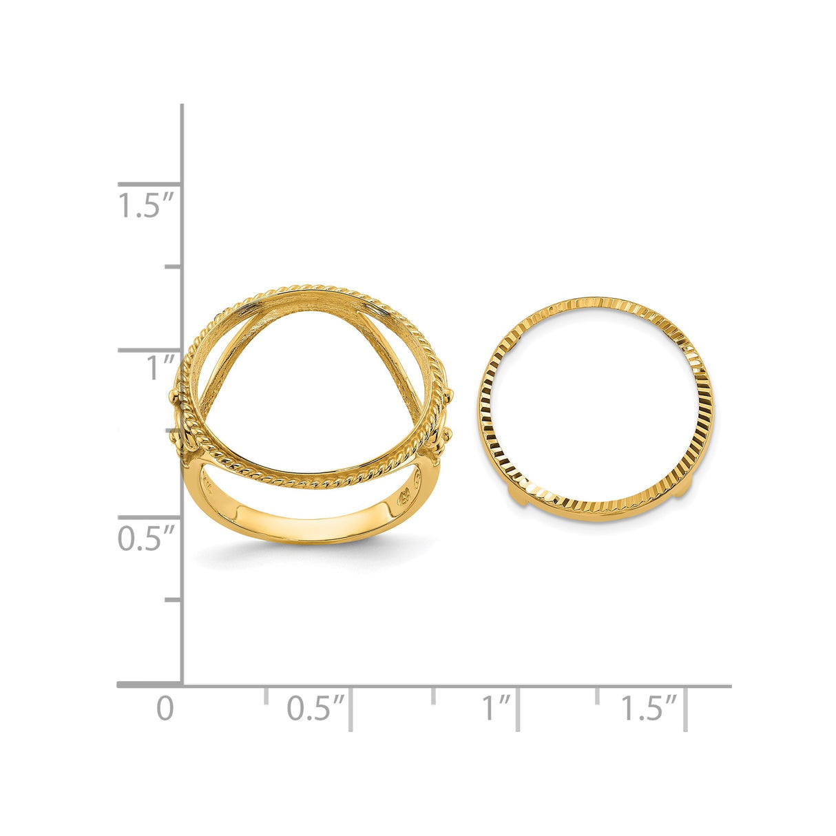 Australian 1/10 oz Gold Lunar $15 Coin Series 3 Coin Bezel Ring Prong Set Diamond-Cut Fancy Wire Twisted Edge in 14k Yellow Gold