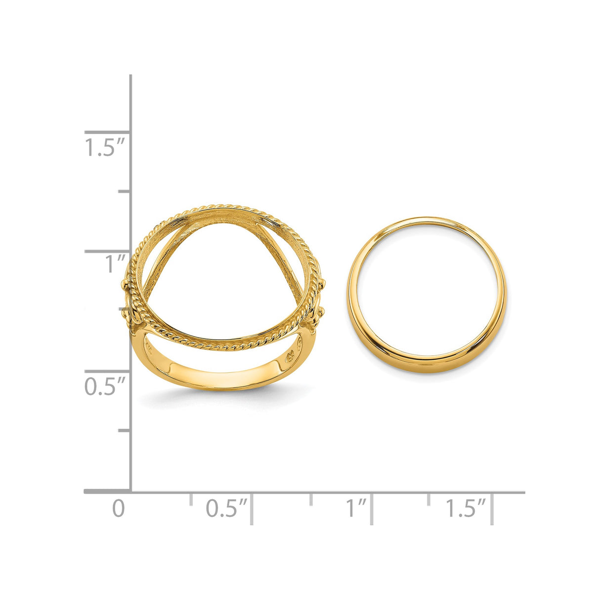 Australian 1/10 oz Gold Kangaroo $15 Coin Bezel Ring Prong Set Fancy Wire with Twisted Edge in 14k Yellow Gold