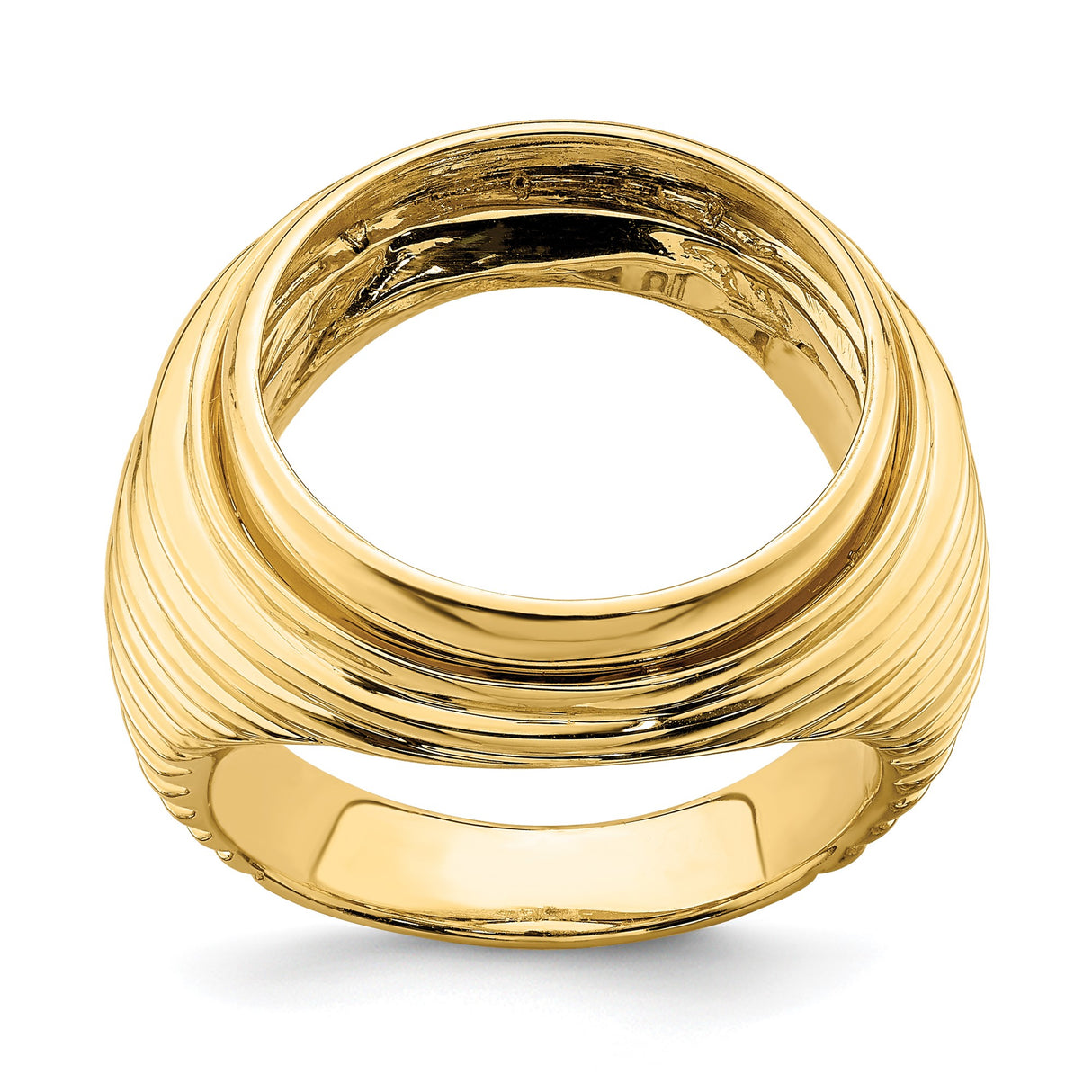 Isle of Man 1/10 oz Gold Cat Coin Bezel Ring Prong Set Coil Design Comfort Fit in 14k Yellow Gold